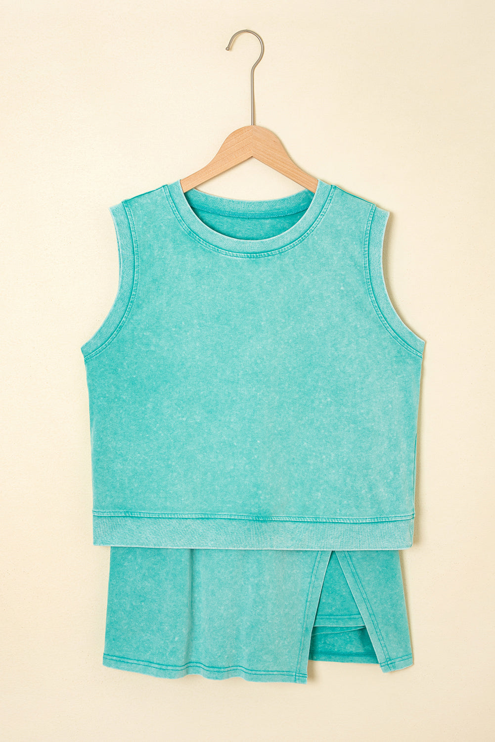 Mint Green 2 Pieces Mineral Wash Cotton Tank Top Lined Split Skort Set