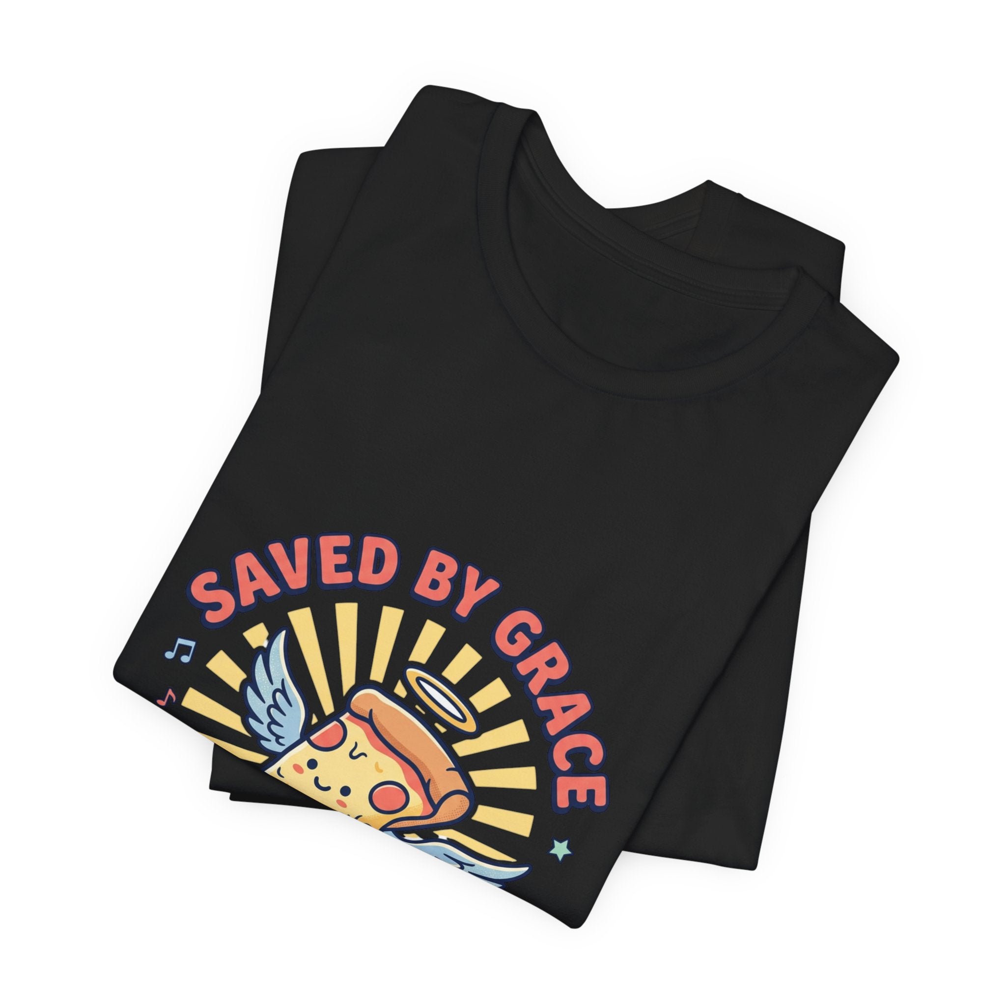 Saved By Grace Pizza Tee | Christian memes, church camp retro