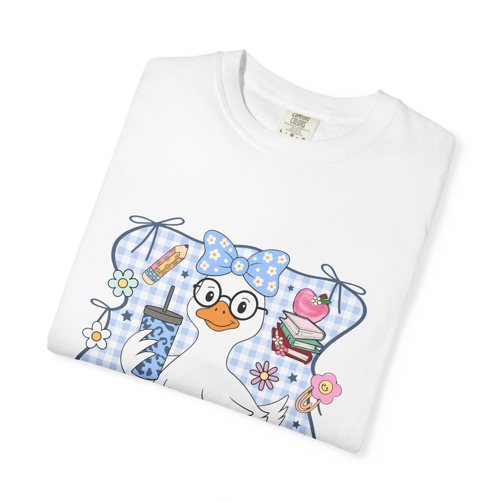 Duck with Blue Gingham Bow Tee — Cute Farm Animal Graphic T-Shirt