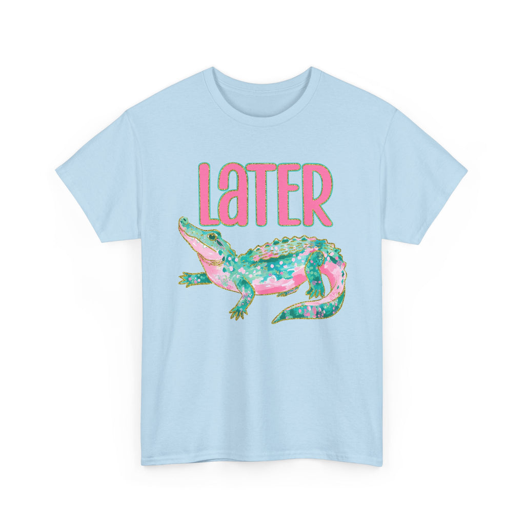 Later Alligator T‑Shirt — Pink & Teal Alligator Graphic Tee
