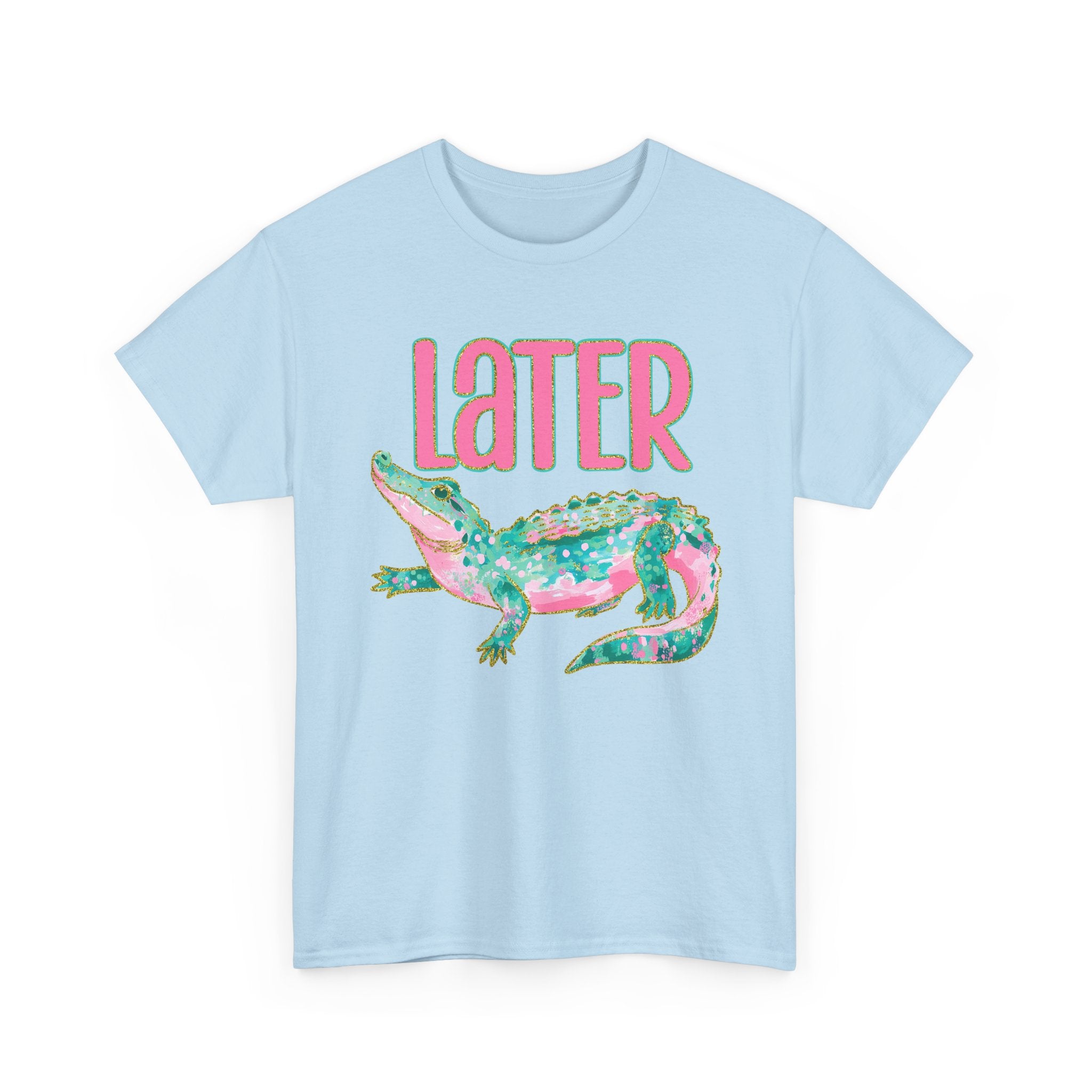 Later Alligator T‑Shirt — Pink & Teal Alligator Graphic Tee