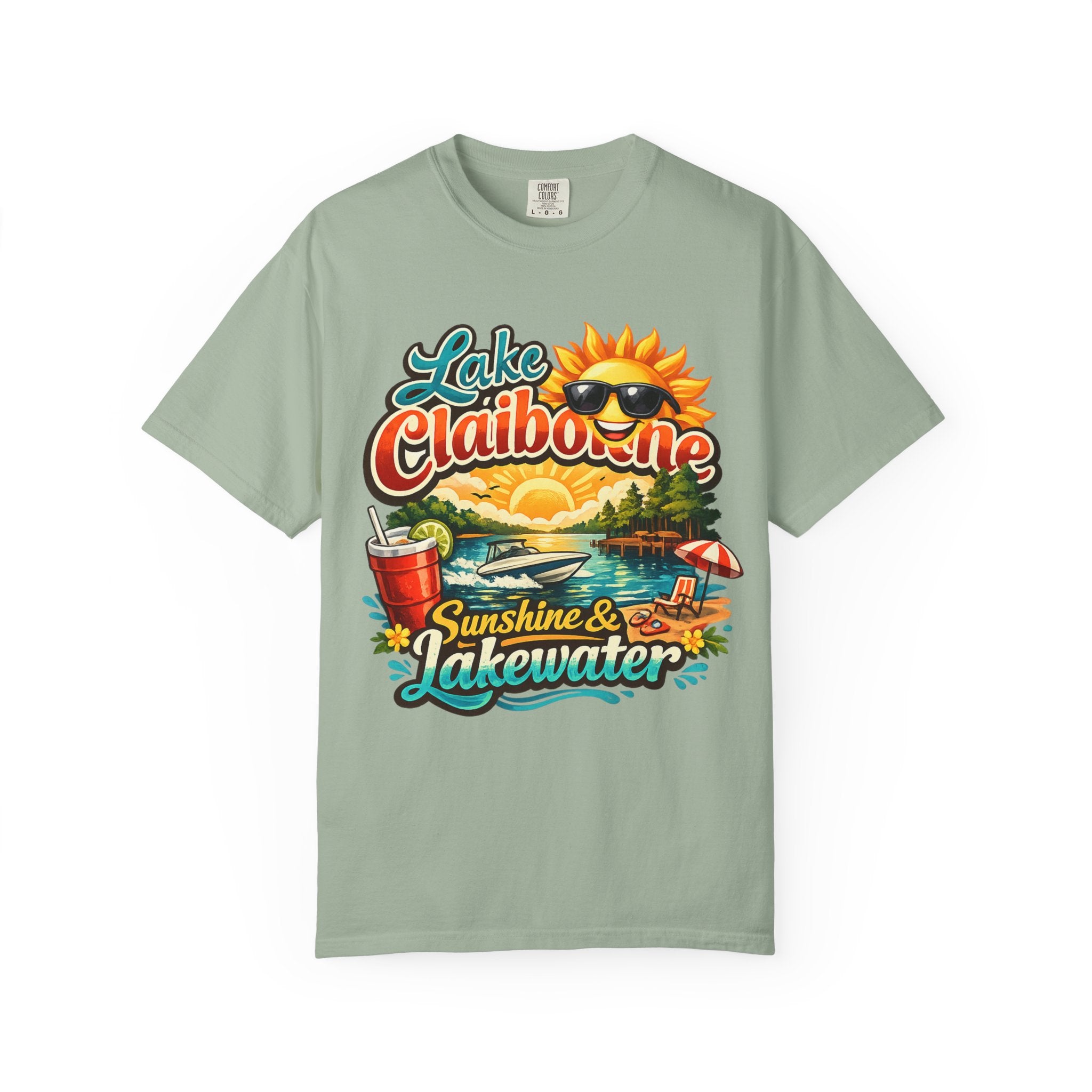 Lake Claiborne Vintage Scenic T-Shirt - Retro Sunset Boating Tee