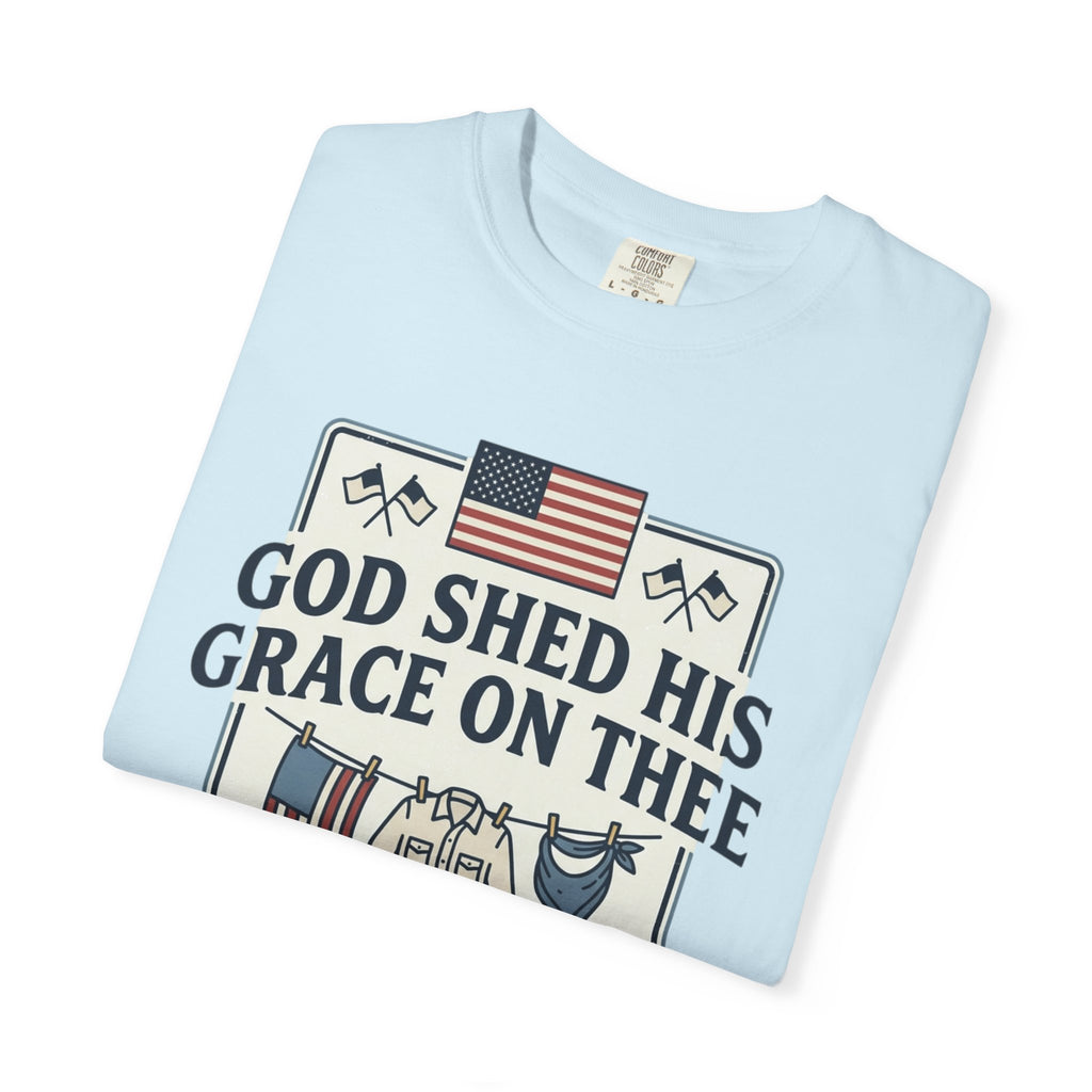 T-Shirt — "God Shed His Grace on Thee" Patriotic American Flag & Floral Tee
