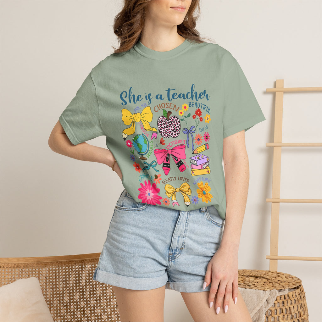 Teacher Appreciation T‑Shirt — "She is a Teacher" Floral Graphic Tee for Educators