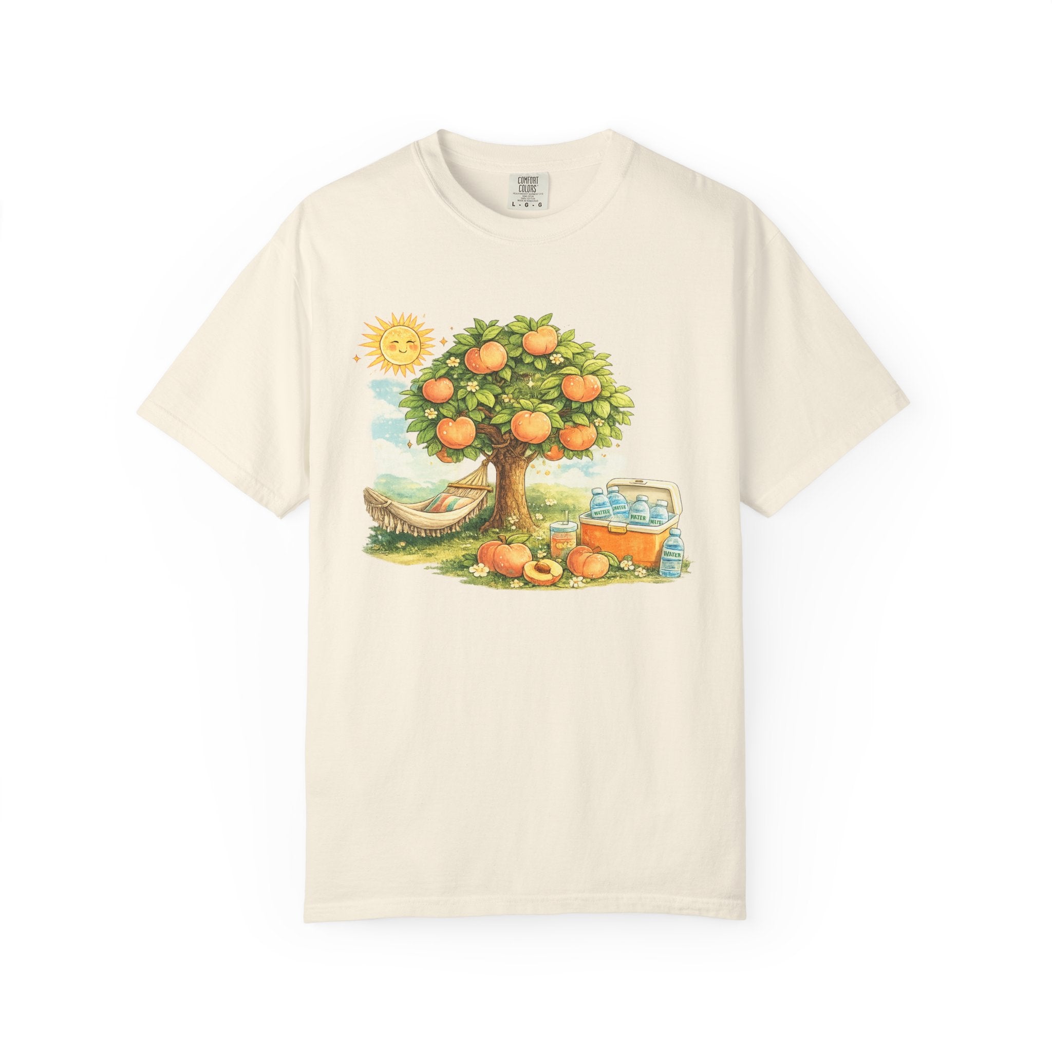 Orange Grove Picnic T-Shirt — Retro Fruit Tree Hammock Design