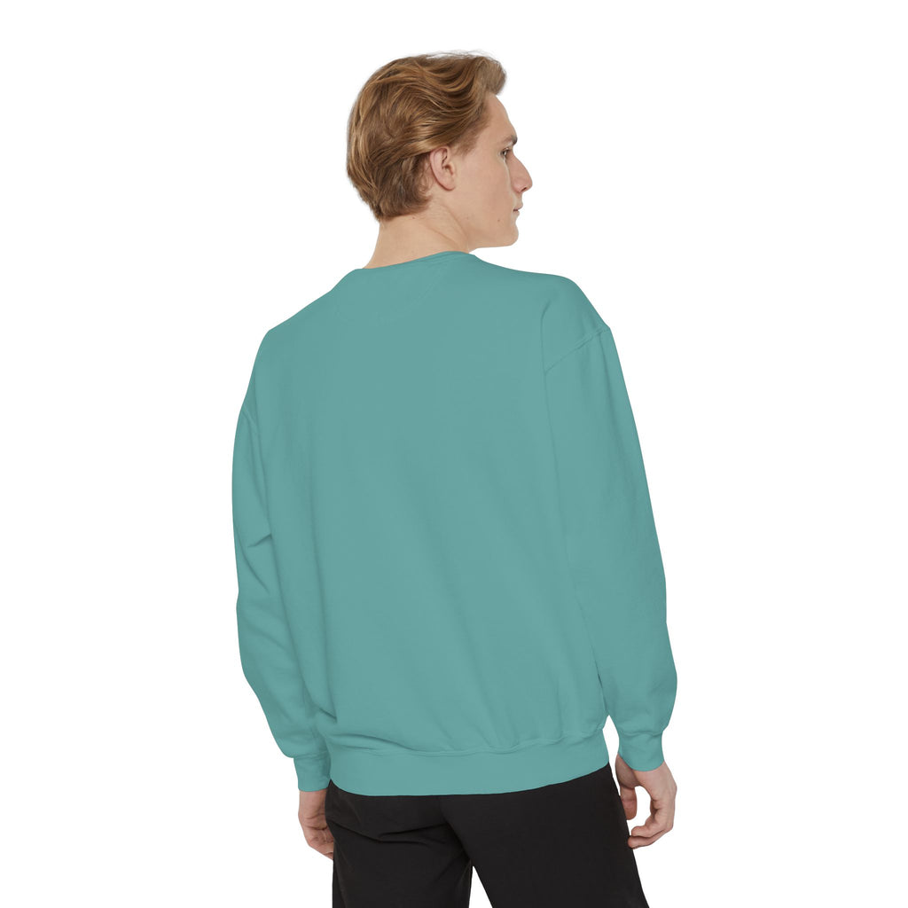 Duck Graphic Sweatshirt — Watercolor Flying Duck on Coral Garment-Dyed Crewneck