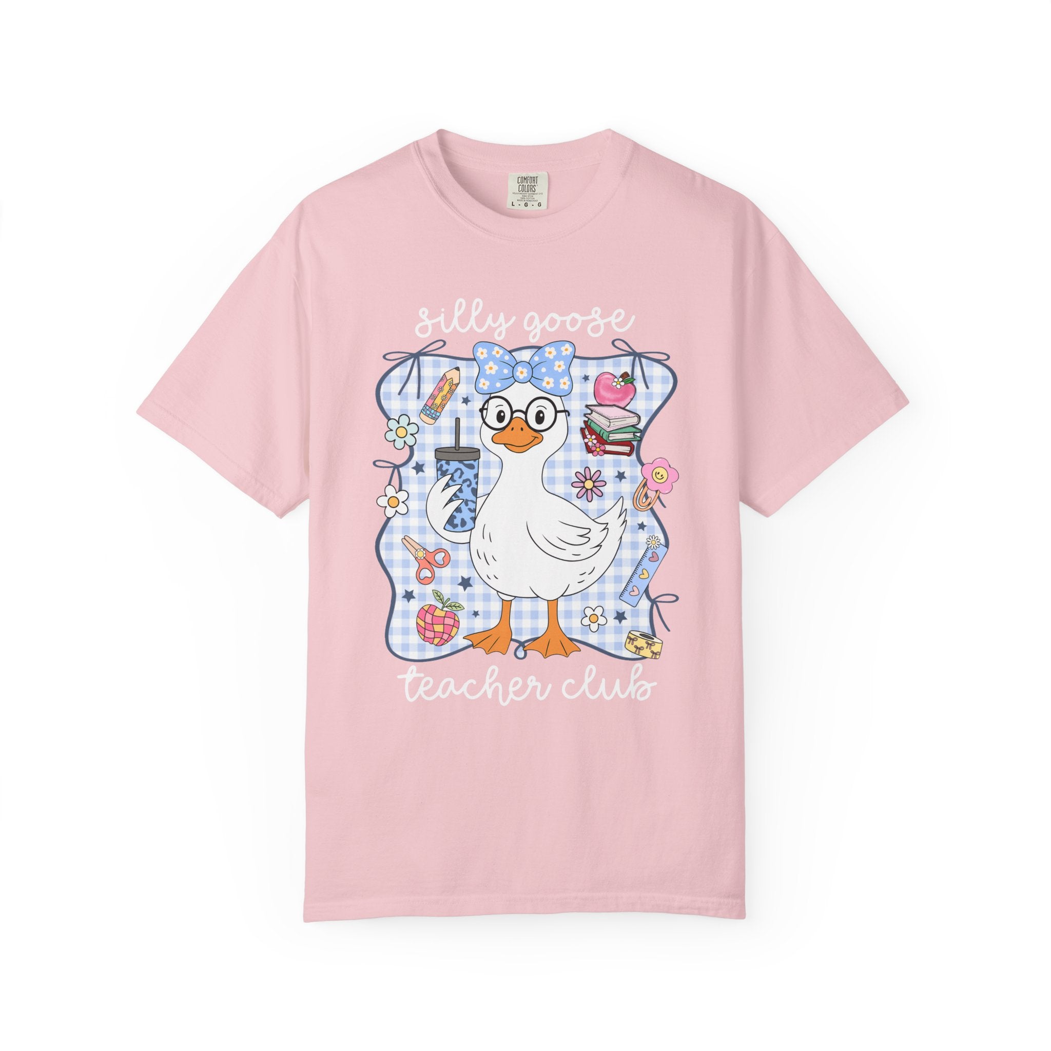 Duck with Blue Gingham Bow Tee — Cute Farm Animal Graphic T-Shirt