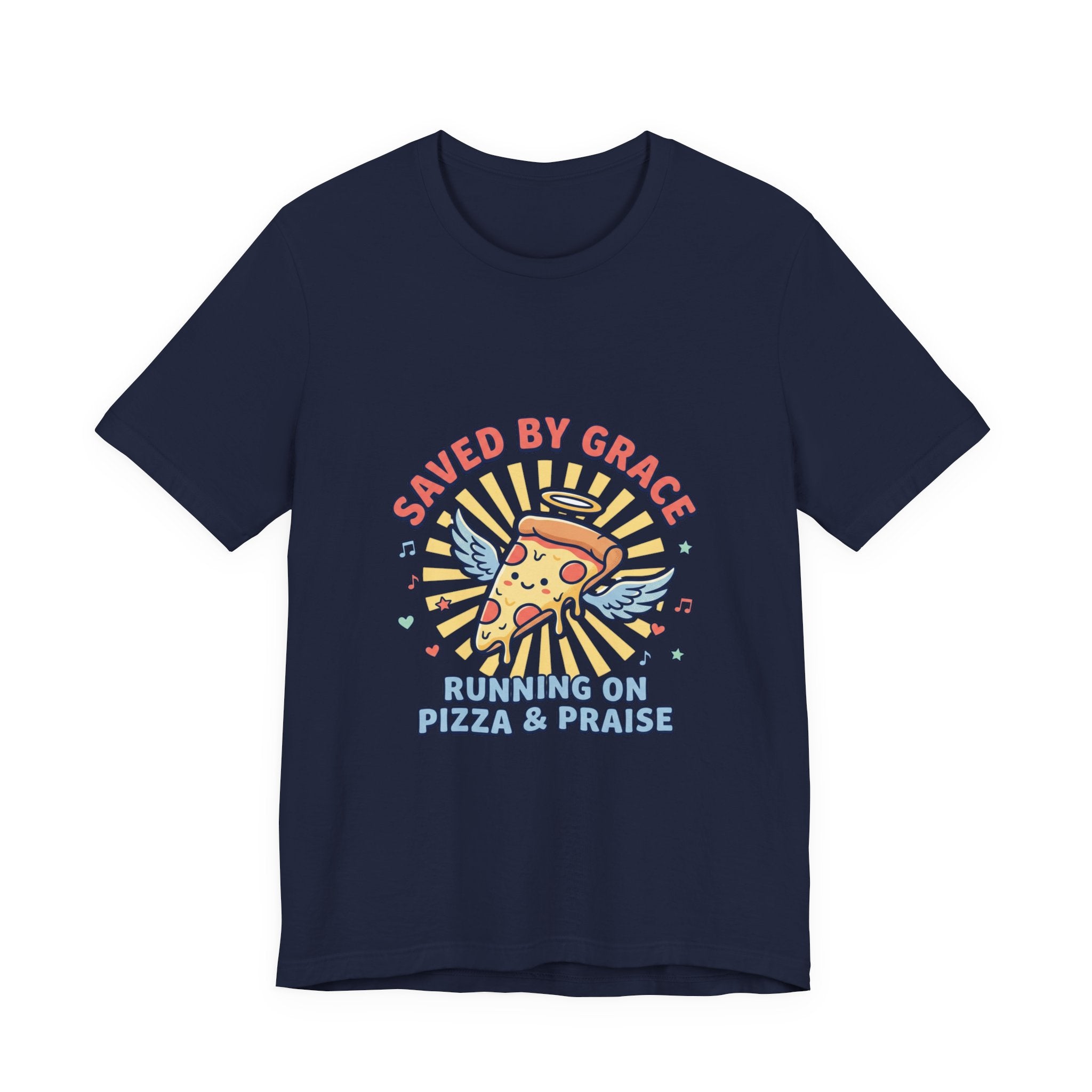 Saved By Grace Pizza Tee | Christian memes, church camp retro
