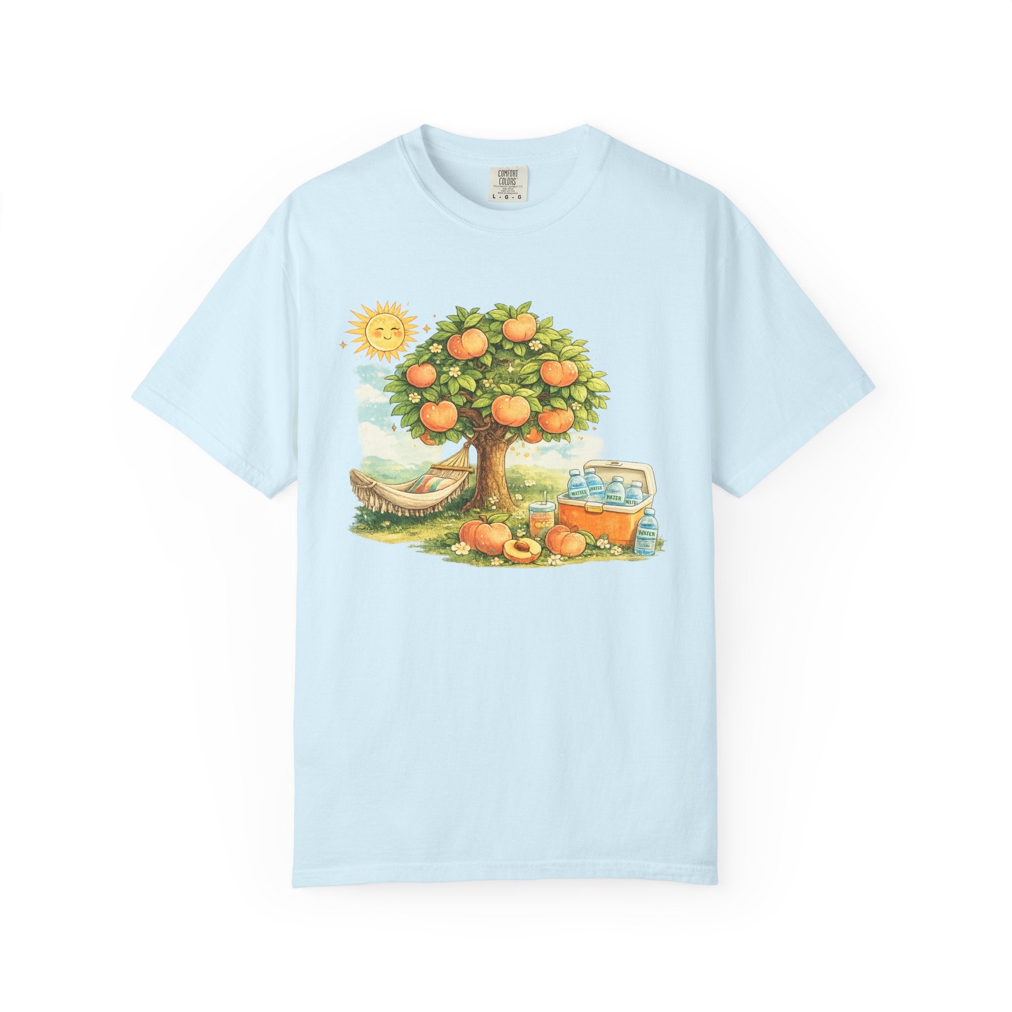 Orange Grove Picnic T-Shirt — Retro Fruit Tree Hammock Design
