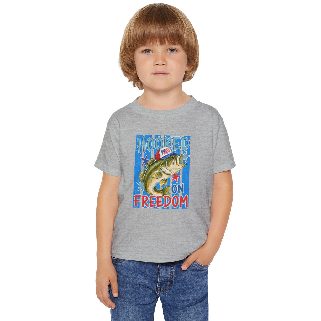 Toddler T-Shirt — "Hooked on Freedom" Patriotic Fishing Kids Tee