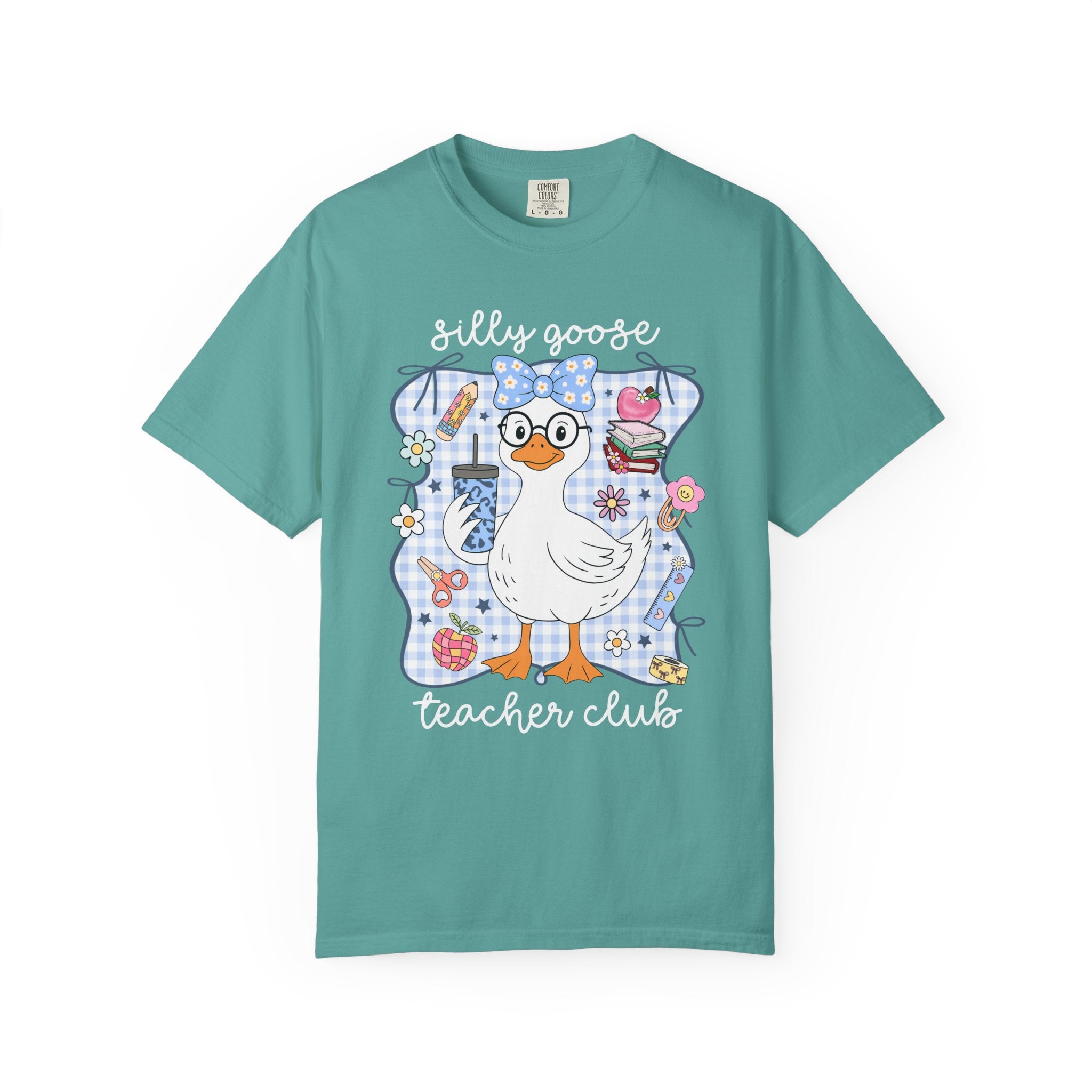 Duck with Blue Gingham Bow Tee — Cute Farm Animal Graphic T-Shirt