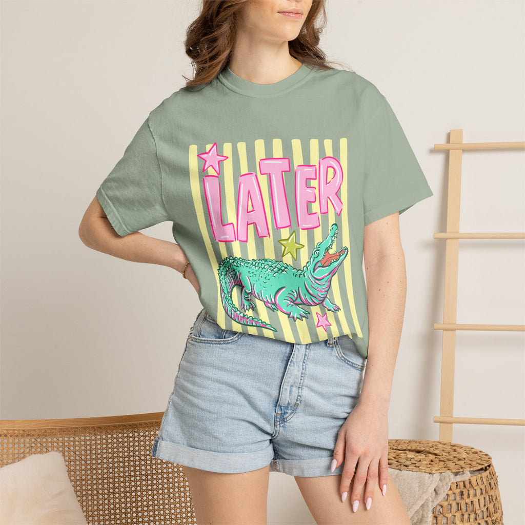 Later Alligator Graphic T-Shirt — Retro Pastel Crocodile Tee