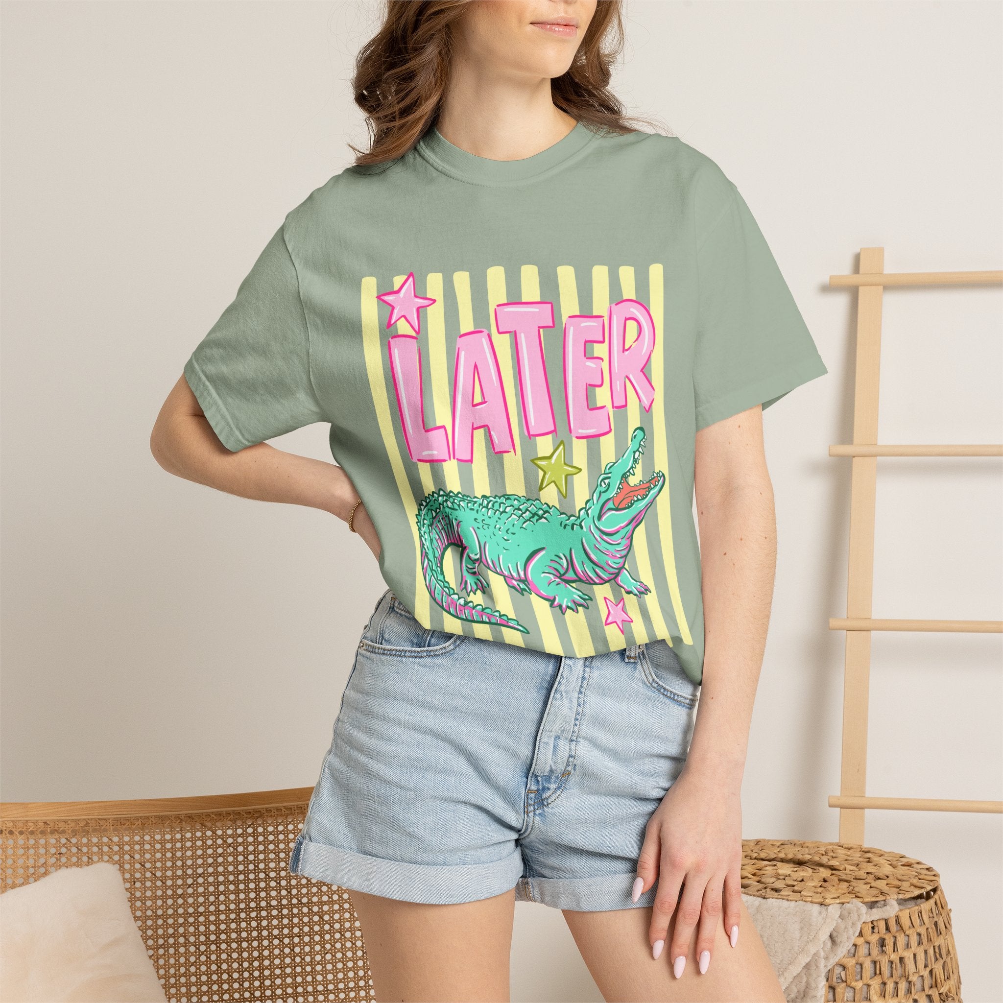 Later Alligator Graphic T-Shirt — Retro Pastel Crocodile Tee
