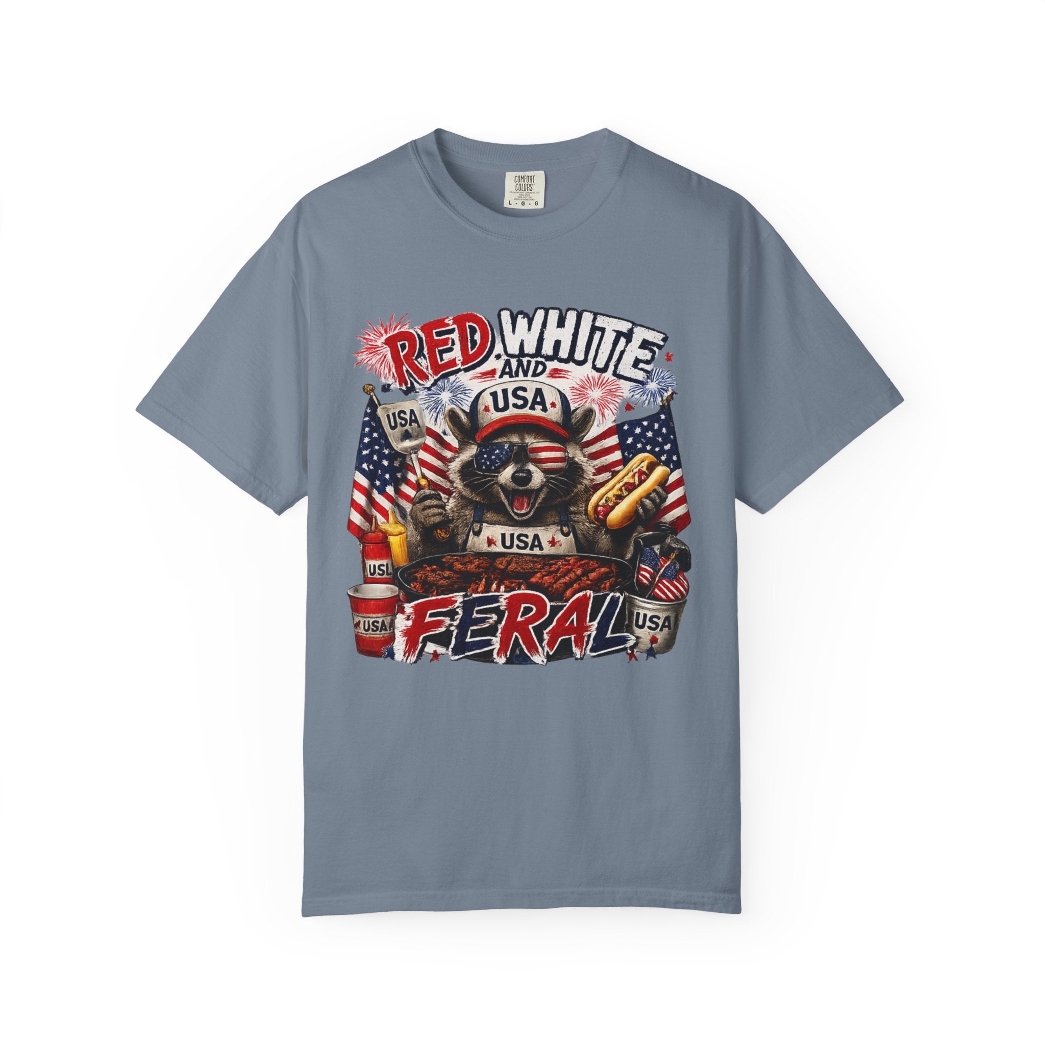Red White and Feral T-Shirt — Patriotic Raccoon Graphic Tee for July 4th