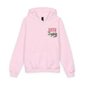 Youth Hooded Sweatshirt - 'Love' Floral Graphic Chest Pocket Design, Cozy Casual Pullover for Kids