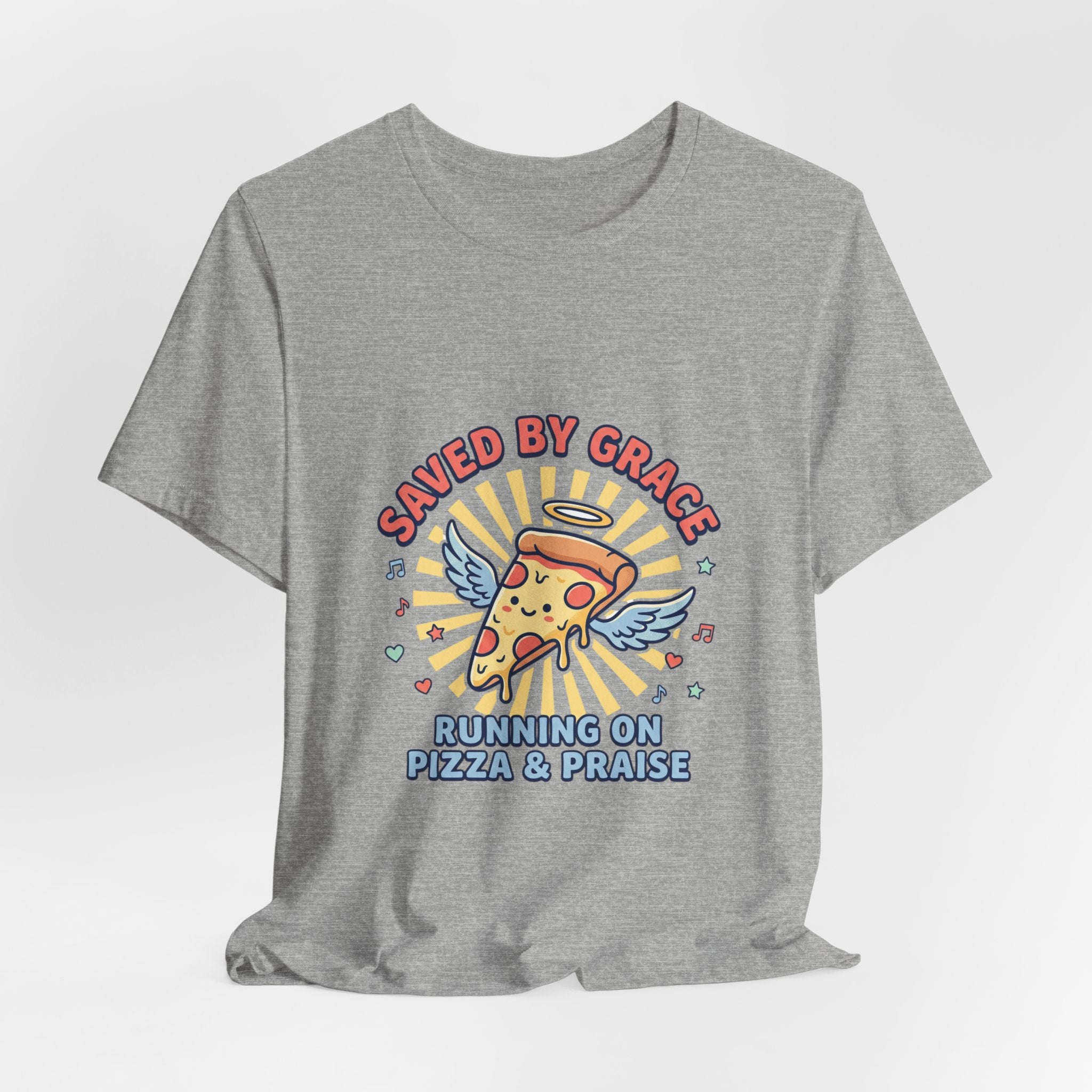 Saved By Grace Pizza Tee | Christian memes, church camp retro