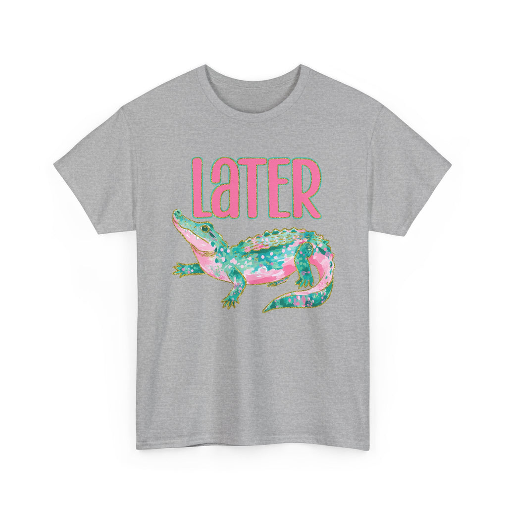 Later Alligator T‑Shirt — Pink & Teal Alligator Graphic Tee