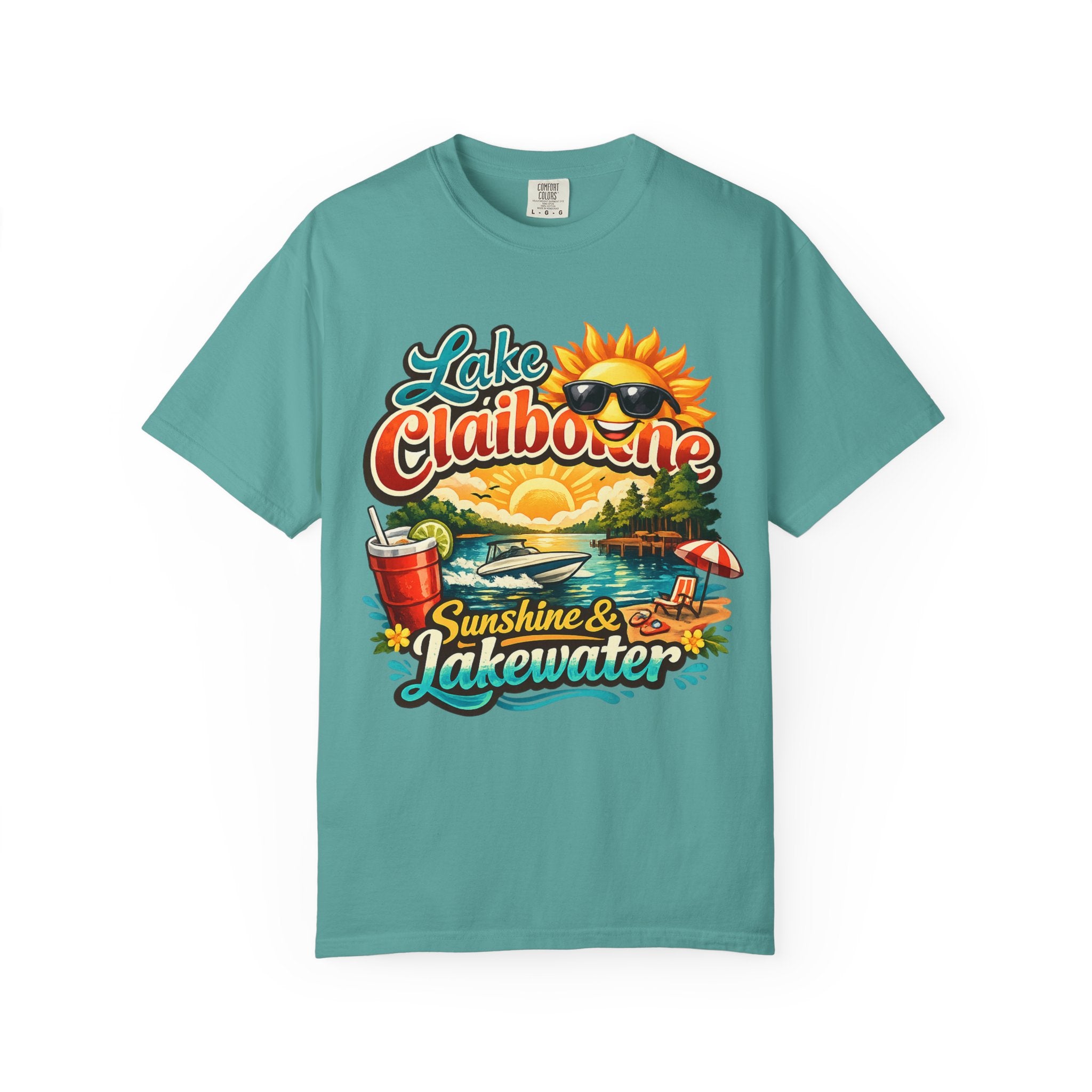 Lake Claiborne Vintage Scenic T-Shirt - Retro Sunset Boating Tee