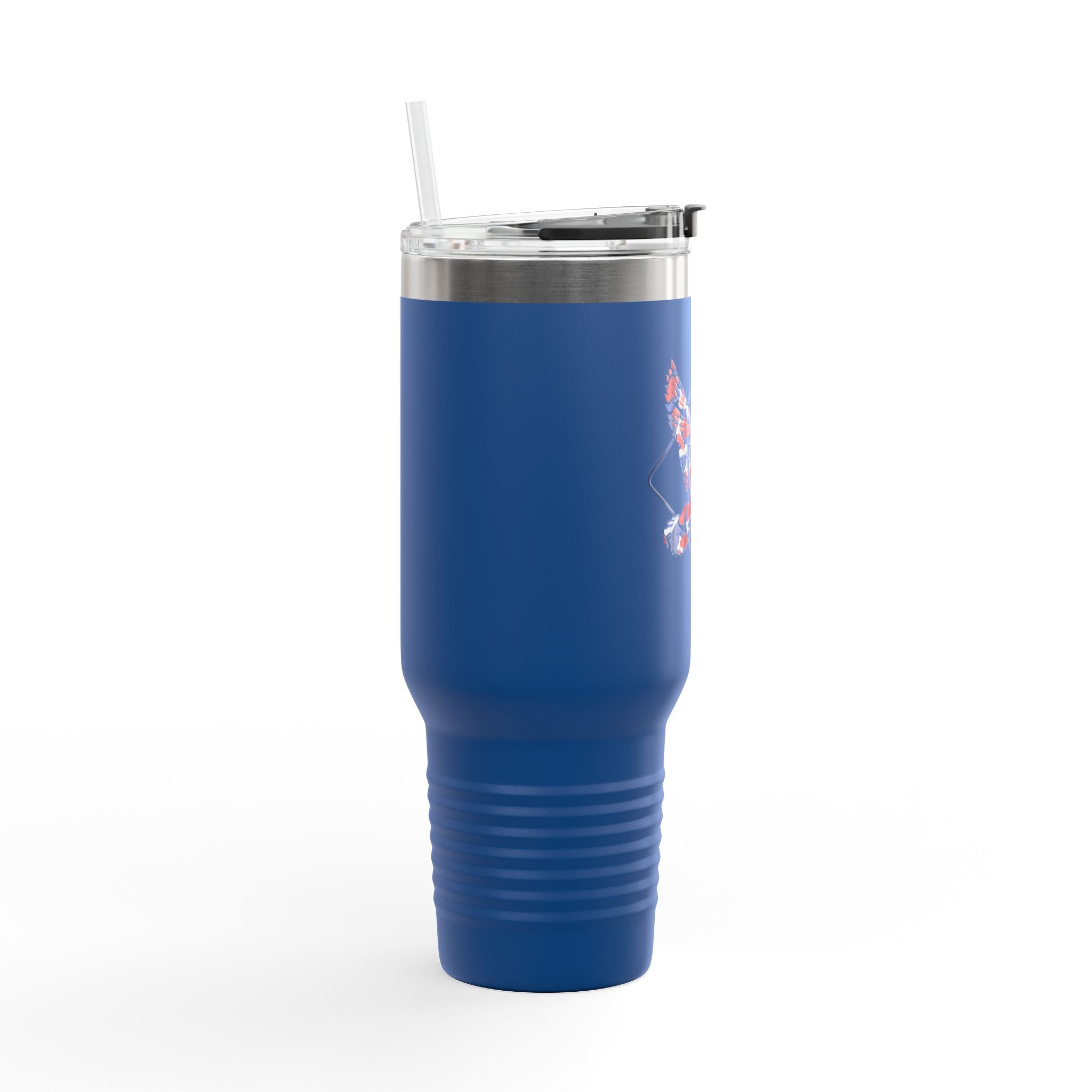 40oz Insulated Travel Mug — Red White Blue Floral Dove Design with Handle