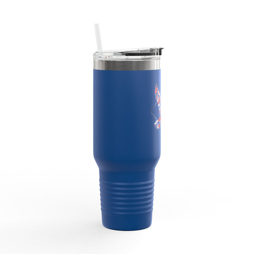 40oz Insulated Travel Mug — Red White Blue Floral Dove Design with Handle
