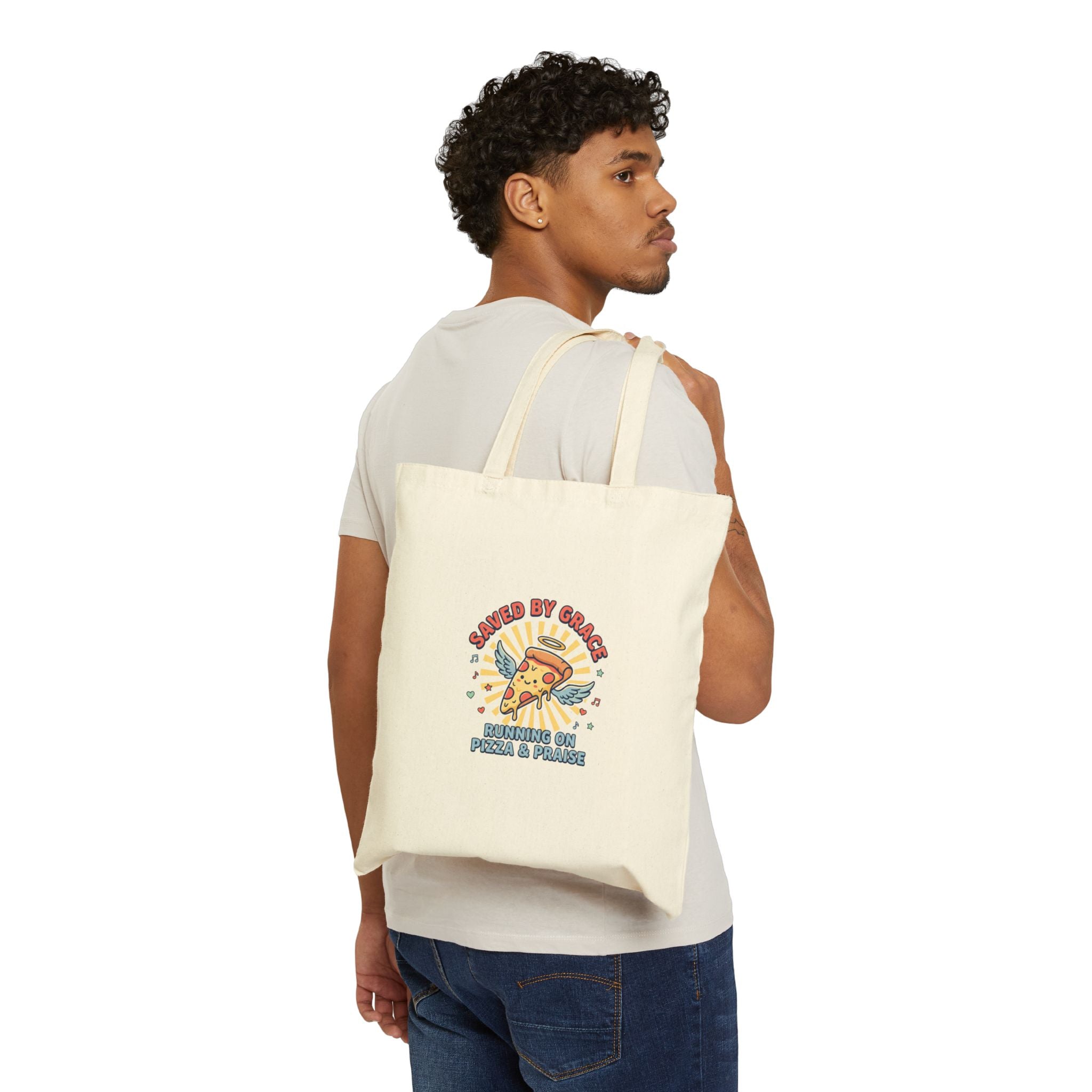 Saved By Grace Pizza Tote | Christian memes, church camp retro