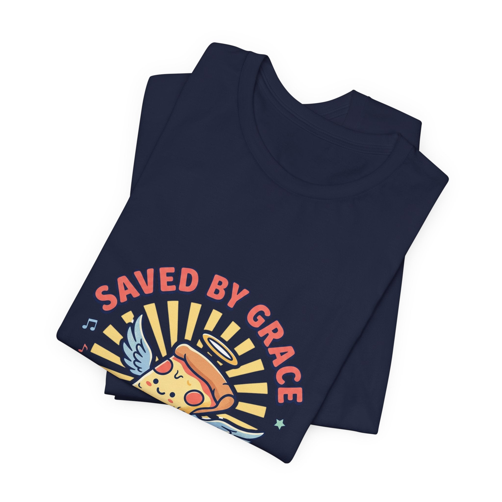 Saved By Grace Pizza Tee | Christian memes, church camp retro