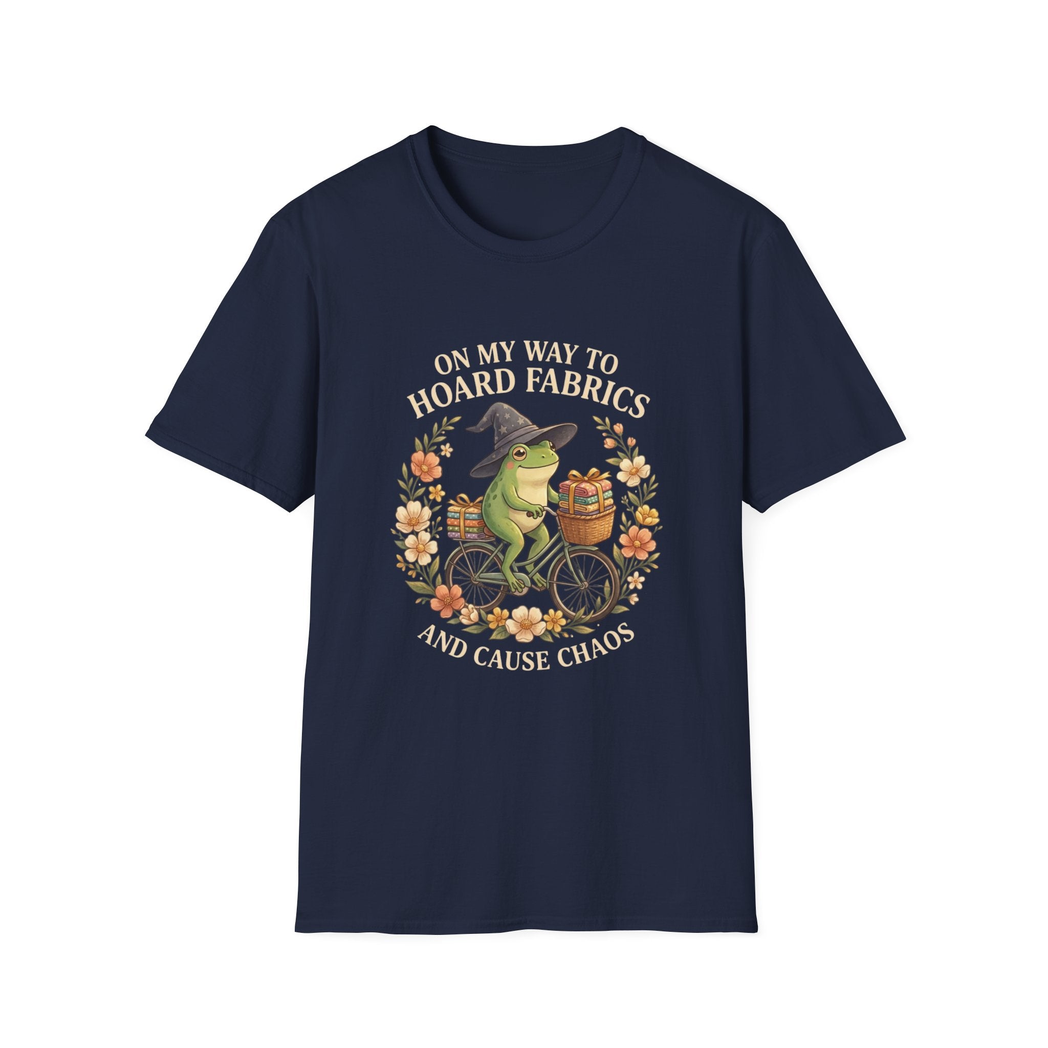 T-Shirt — “On My Way to Hoard Fabrics and Cause Chaos” Frog Witch Sewing Shirt