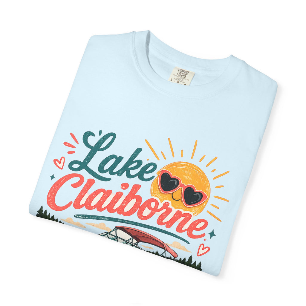 Lake Claiborne Boat T‑Shirt — Retro Sun & Sunglasses Summer Tee