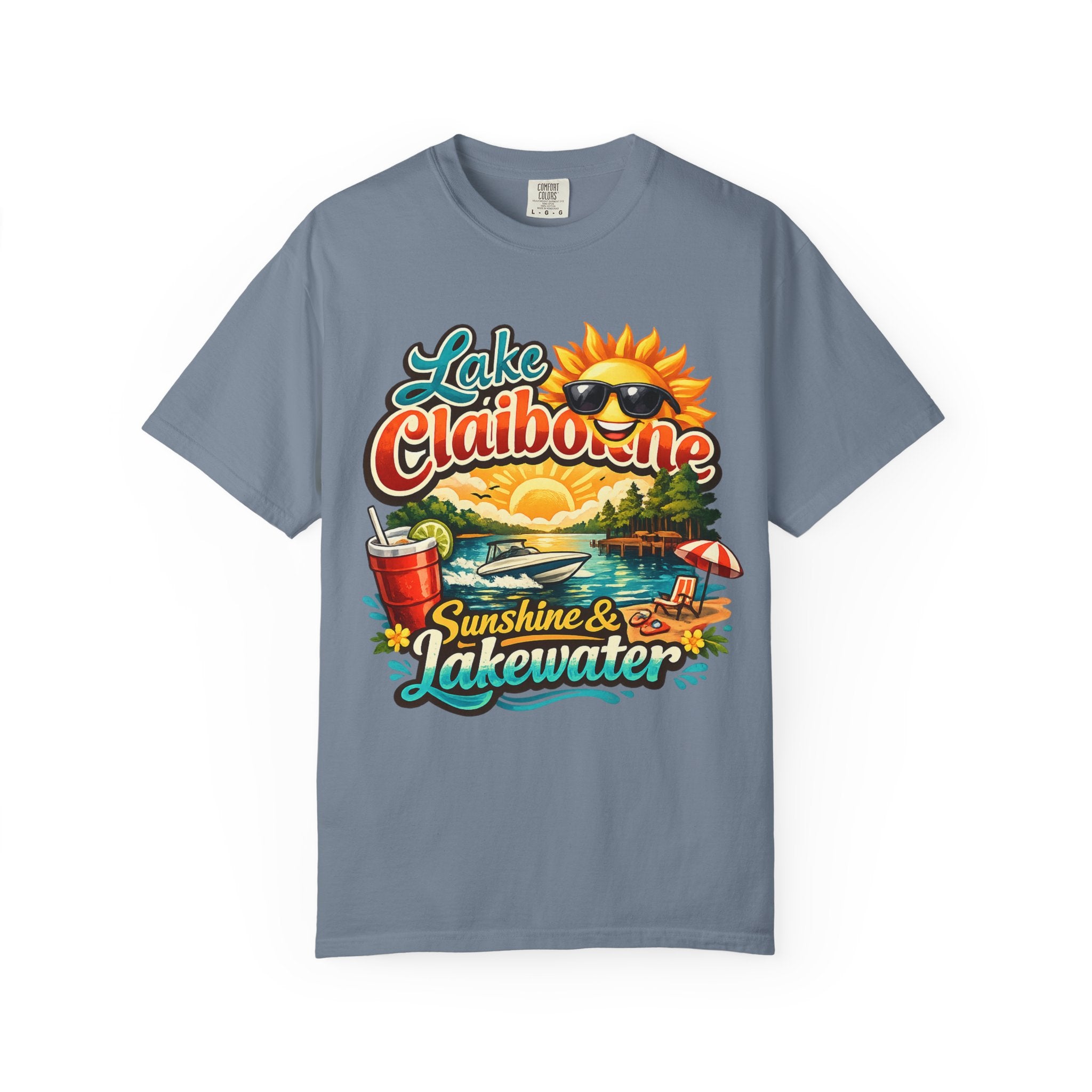 Lake Claiborne Vintage Scenic T-Shirt - Retro Sunset Boating Tee