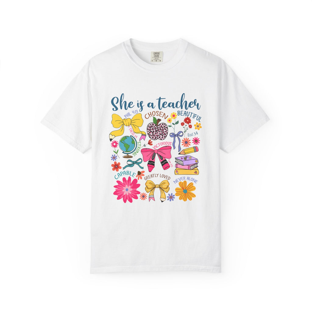 Teacher Appreciation T‑Shirt — "She is a Teacher" Floral Graphic Tee for Educators
