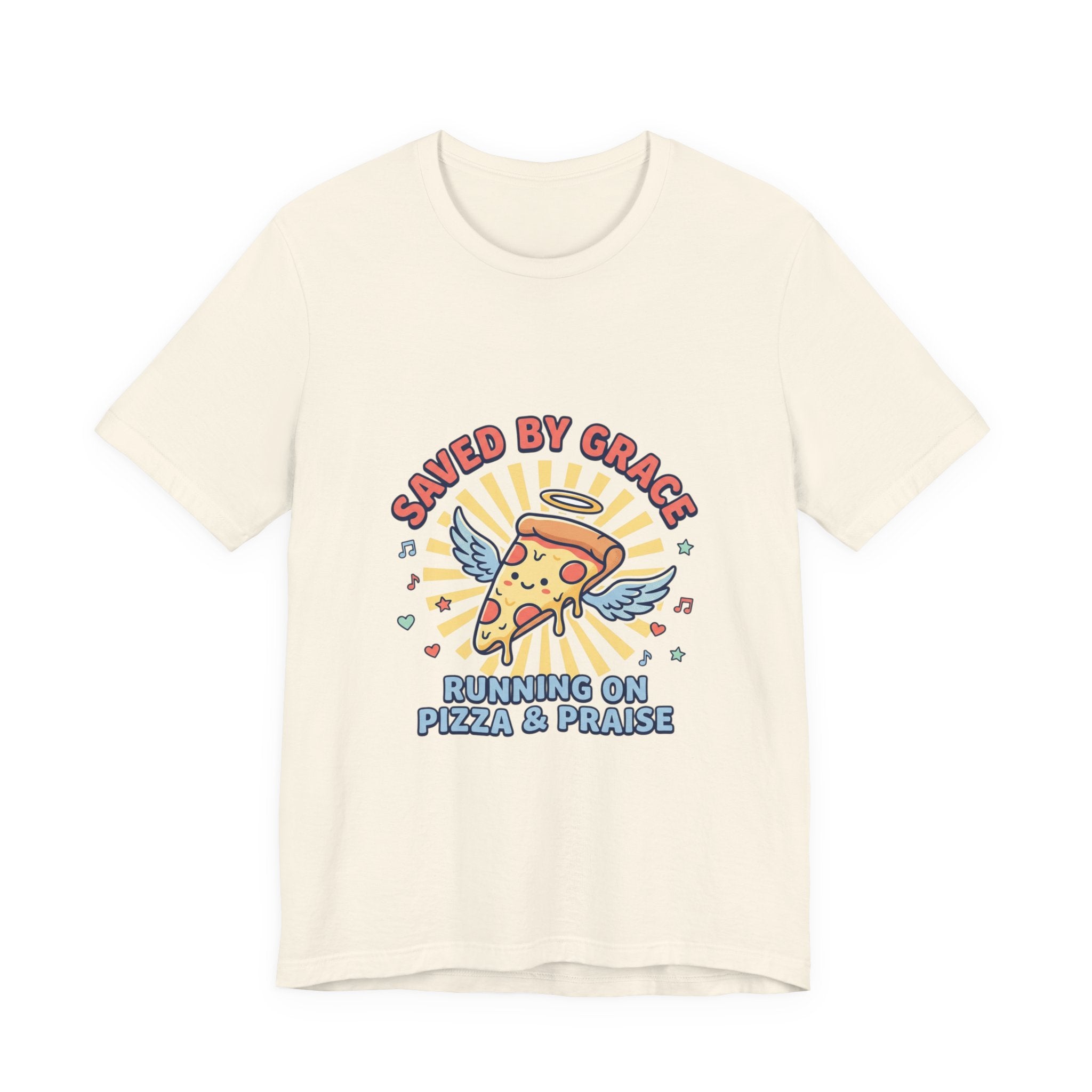 Saved By Grace Pizza Tee | Christian memes, church camp retro