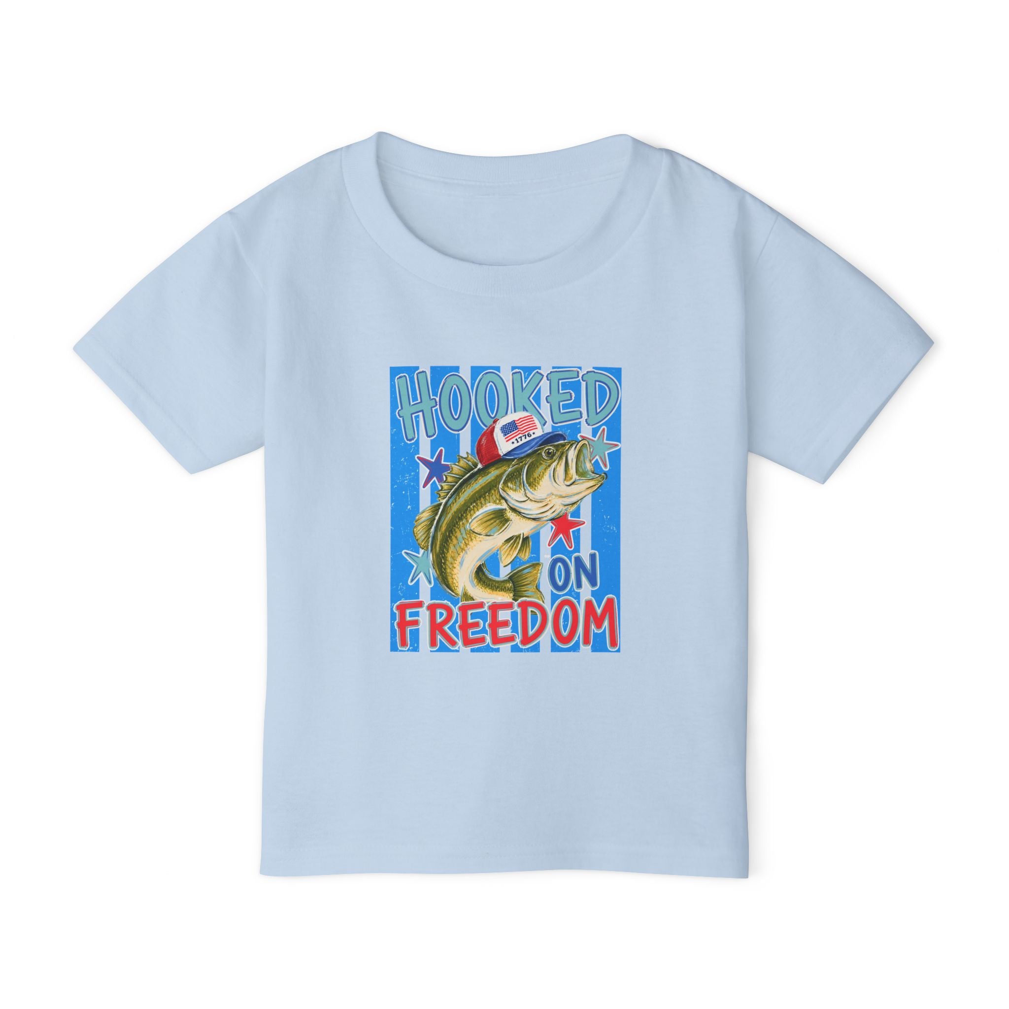 Toddler T-Shirt — "Hooked on Freedom" Patriotic Fishing Kids Tee