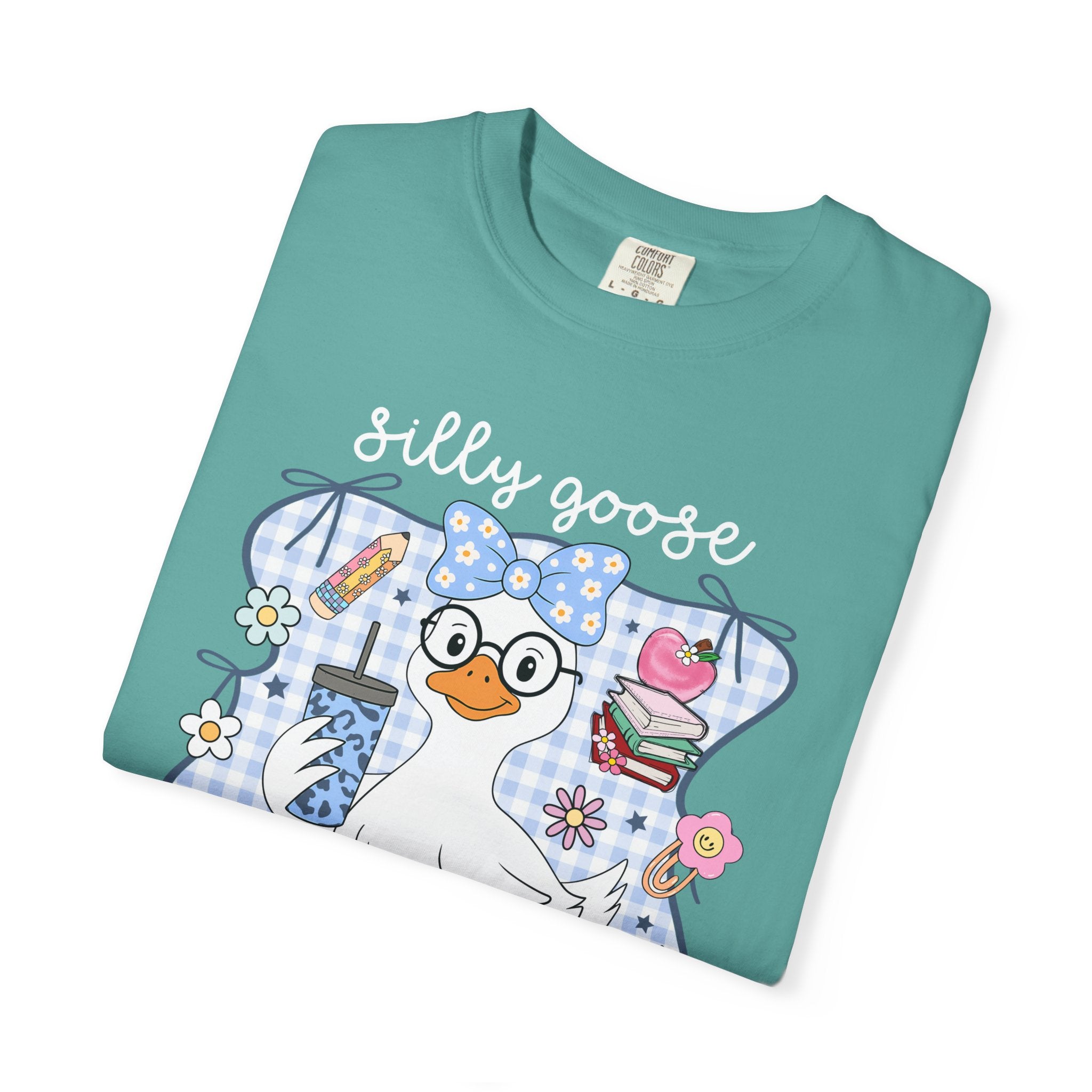 Duck with Blue Gingham Bow Tee — Cute Farm Animal Graphic T-Shirt