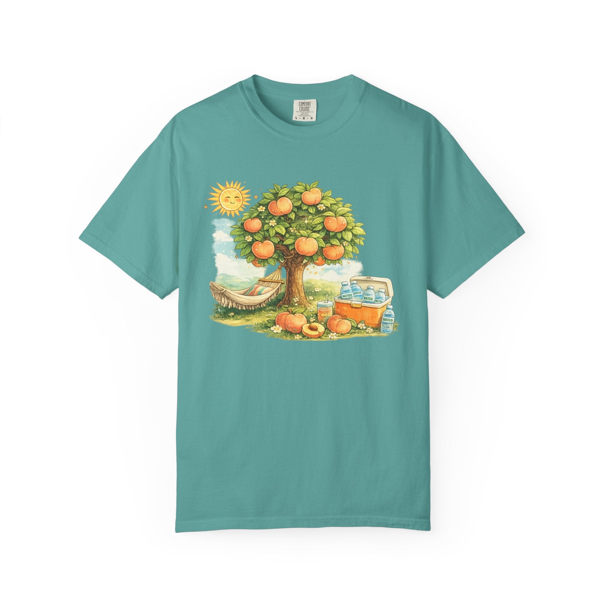 Orange Grove Picnic T-Shirt — Retro Fruit Tree Hammock Design