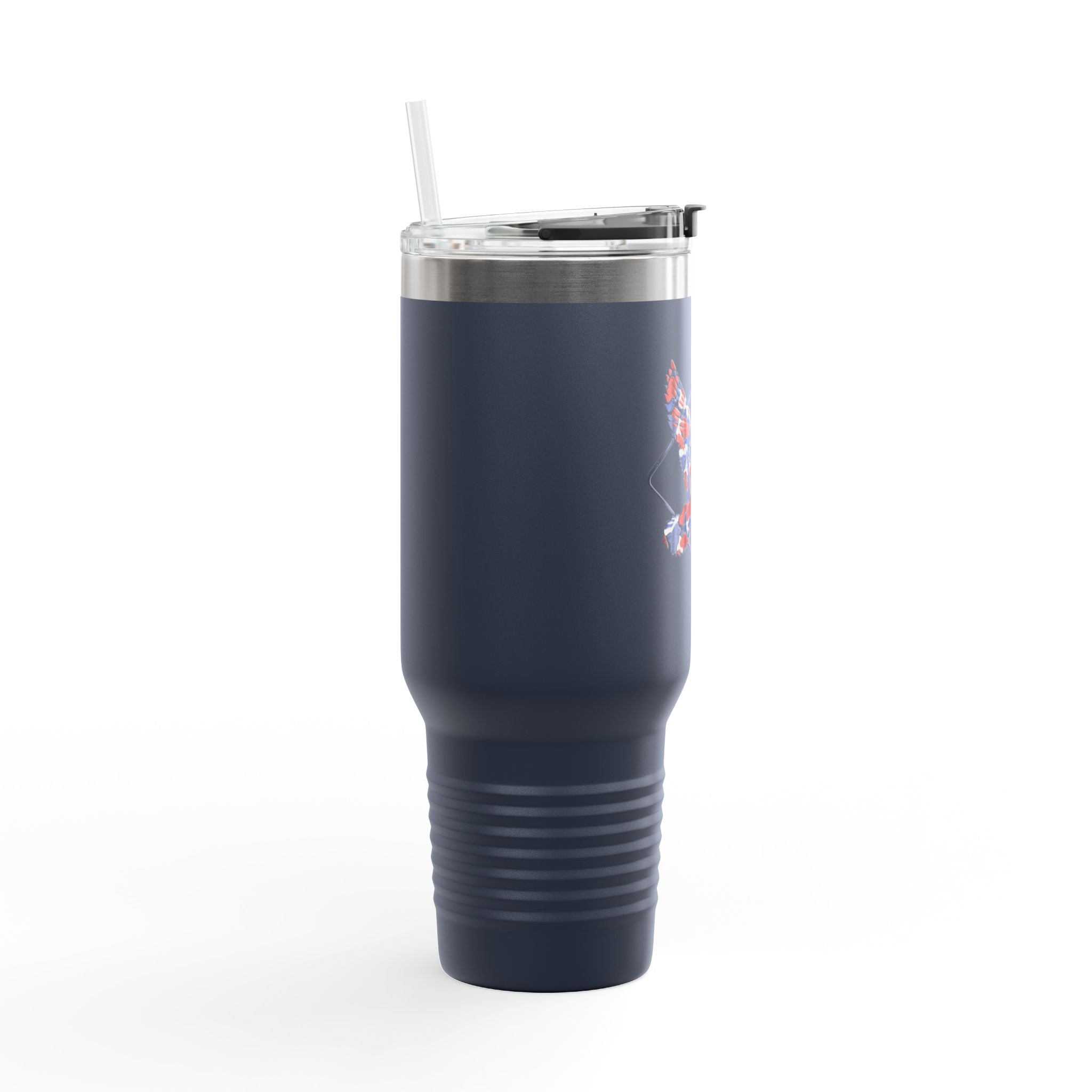 40oz Insulated Travel Mug — Red White Blue Floral Dove Design with Handle