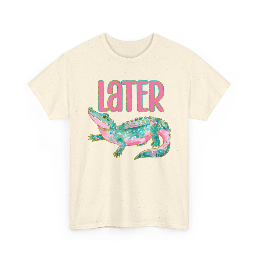 Later Alligator T‑Shirt — Pink & Teal Alligator Graphic Tee