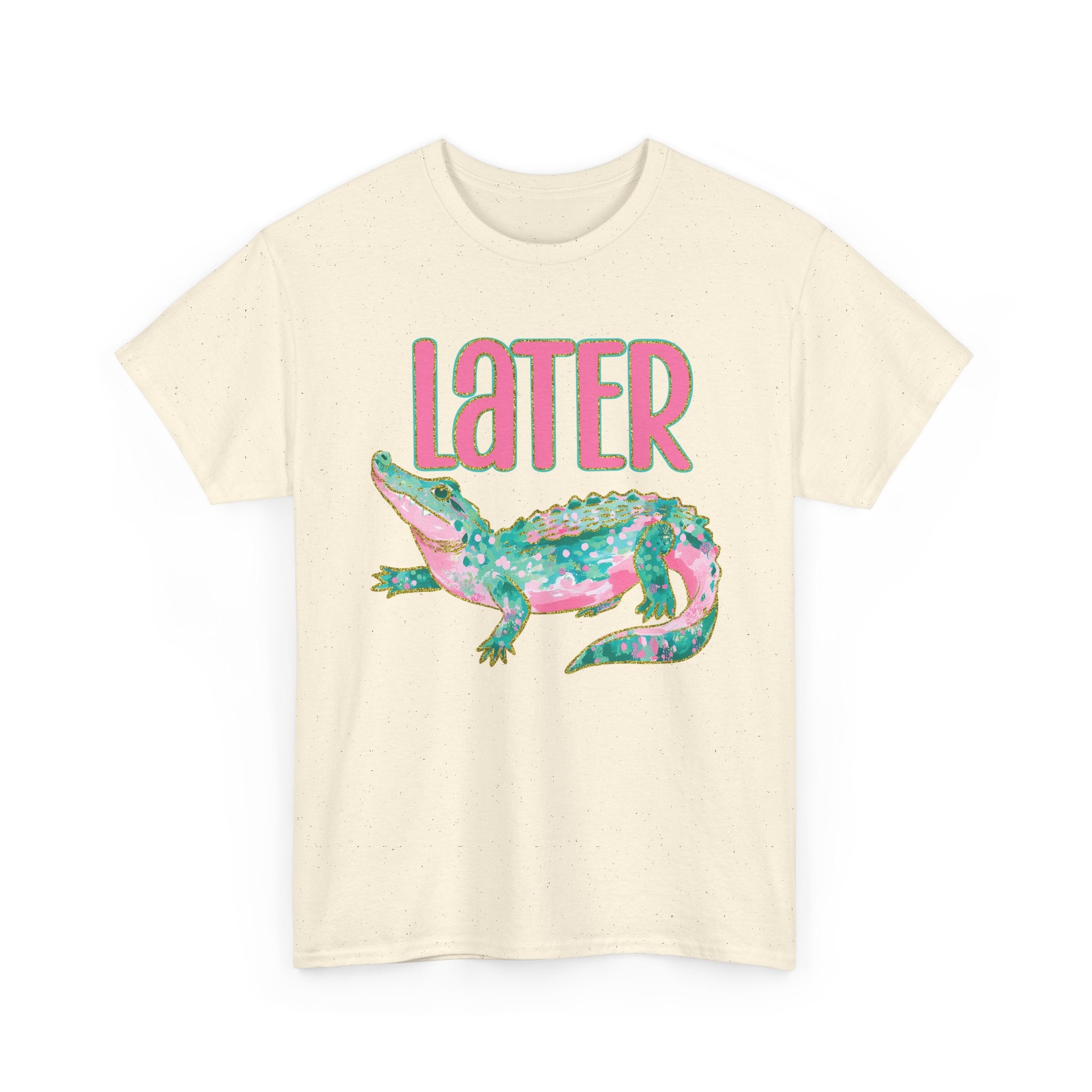 Later Alligator T‑Shirt — Pink & Teal Alligator Graphic Tee