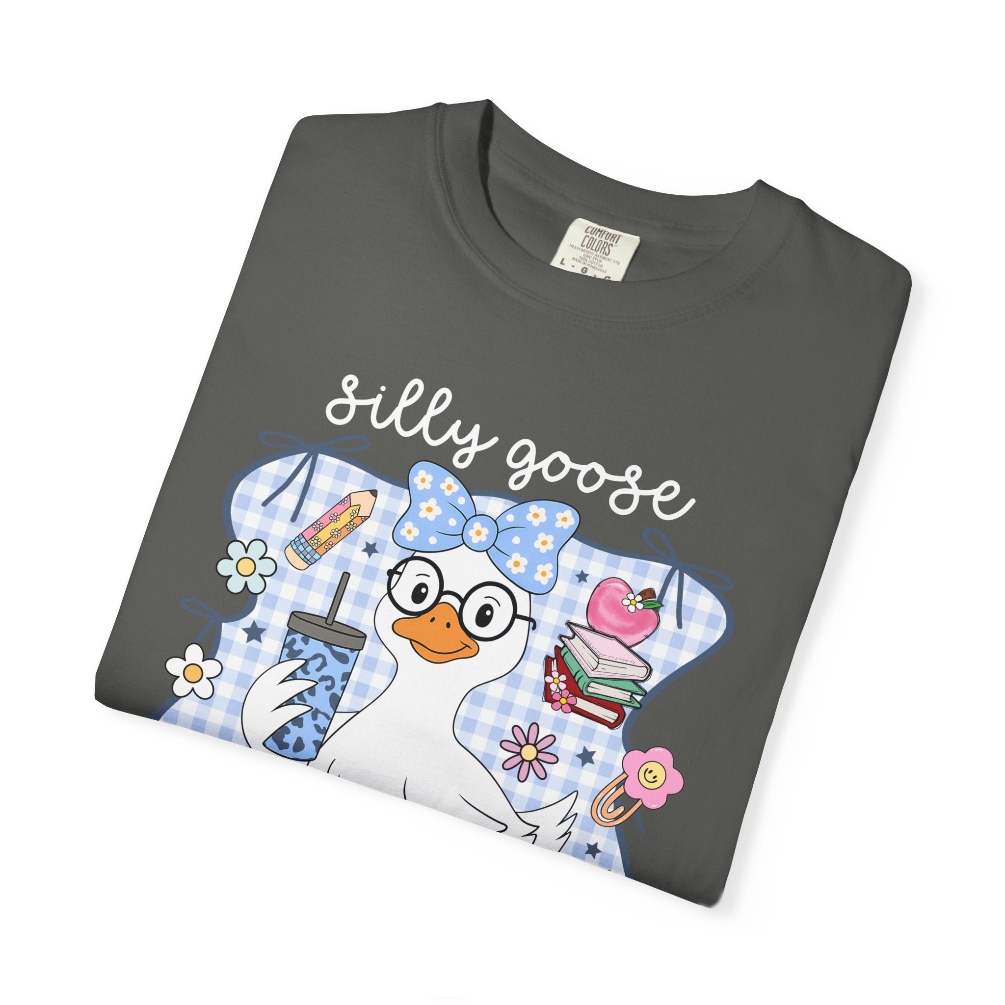 Duck with Blue Gingham Bow Tee — Cute Farm Animal Graphic T-Shirt
