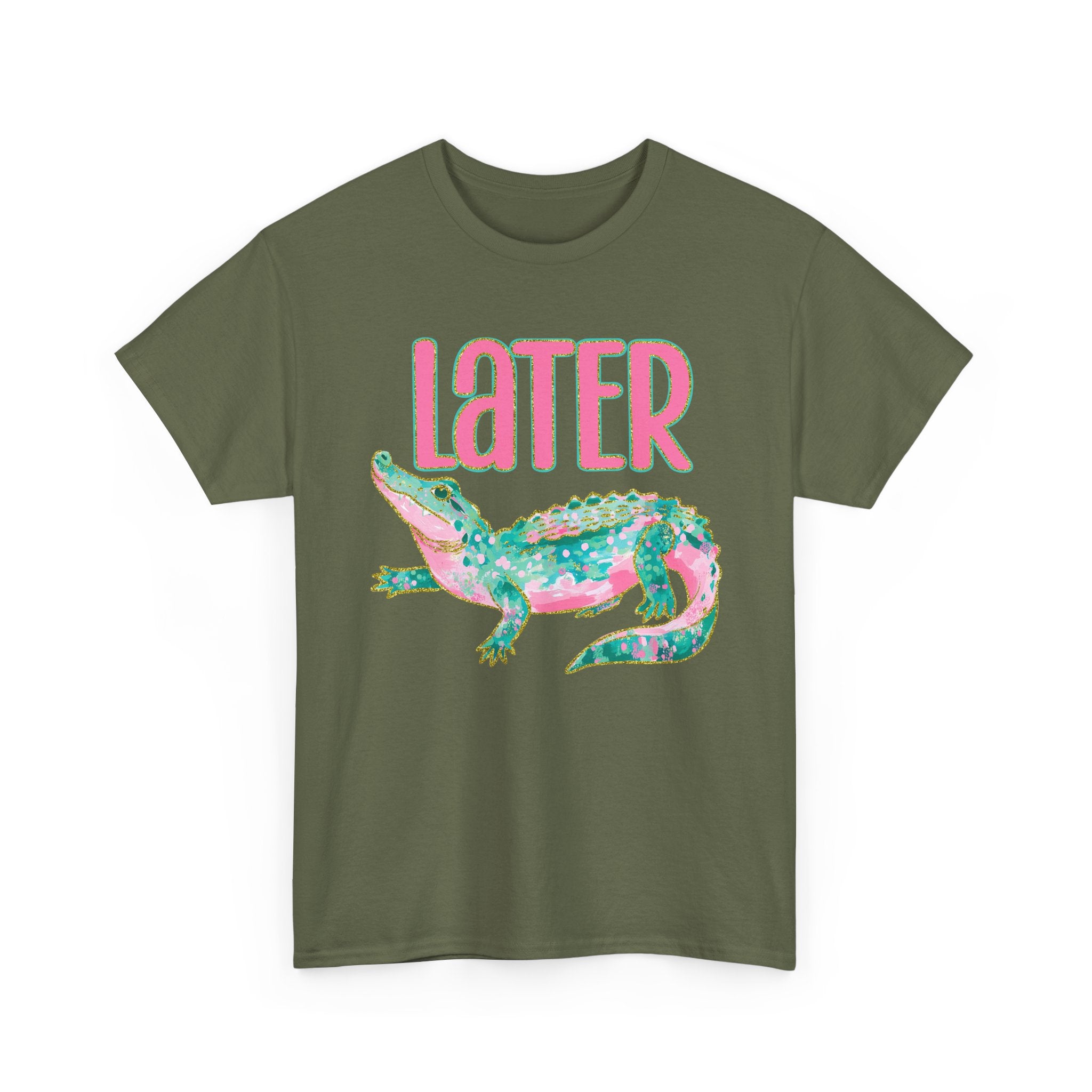 Later Alligator T‑Shirt — Pink & Teal Alligator Graphic Tee