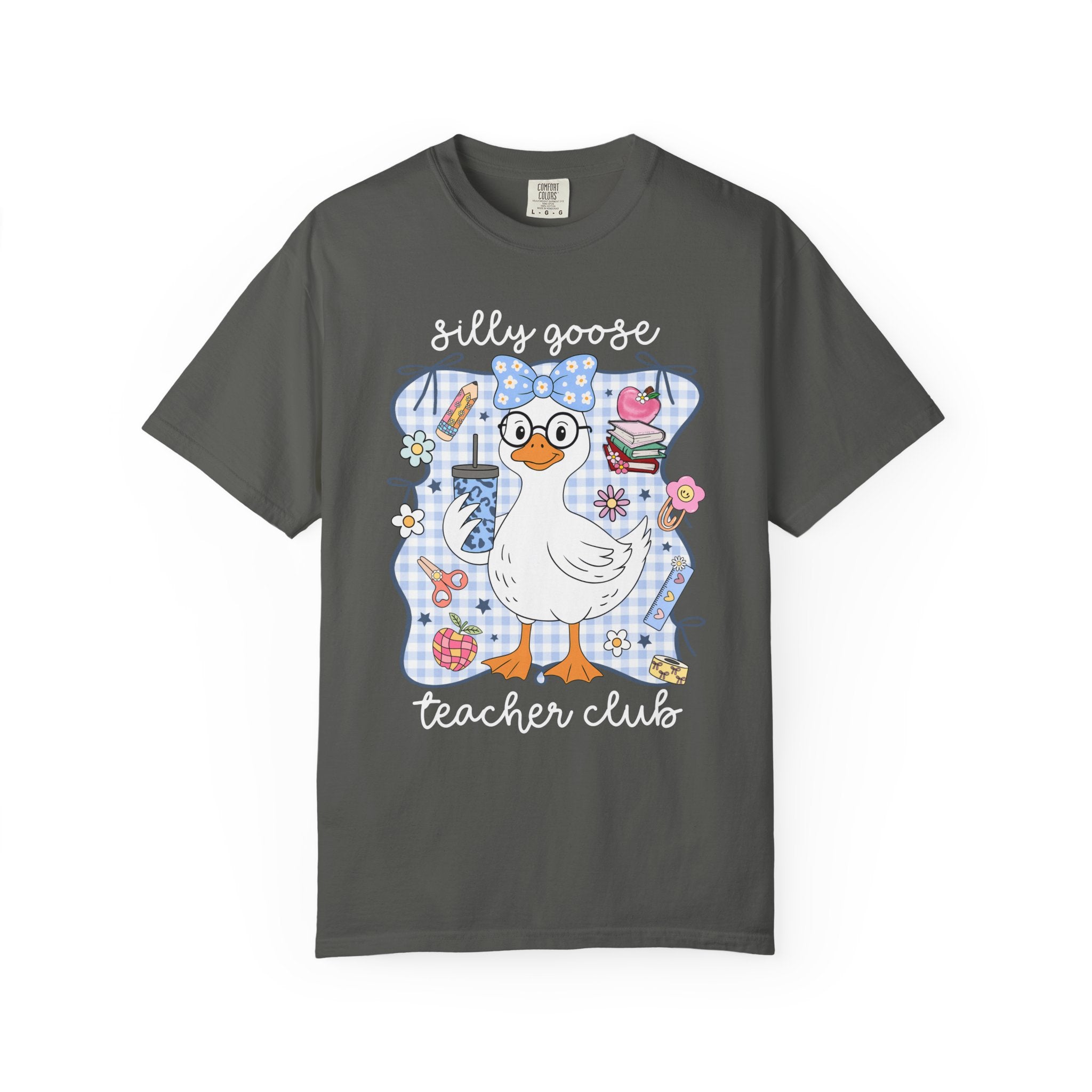Duck with Blue Gingham Bow Tee — Cute Farm Animal Graphic T-Shirt