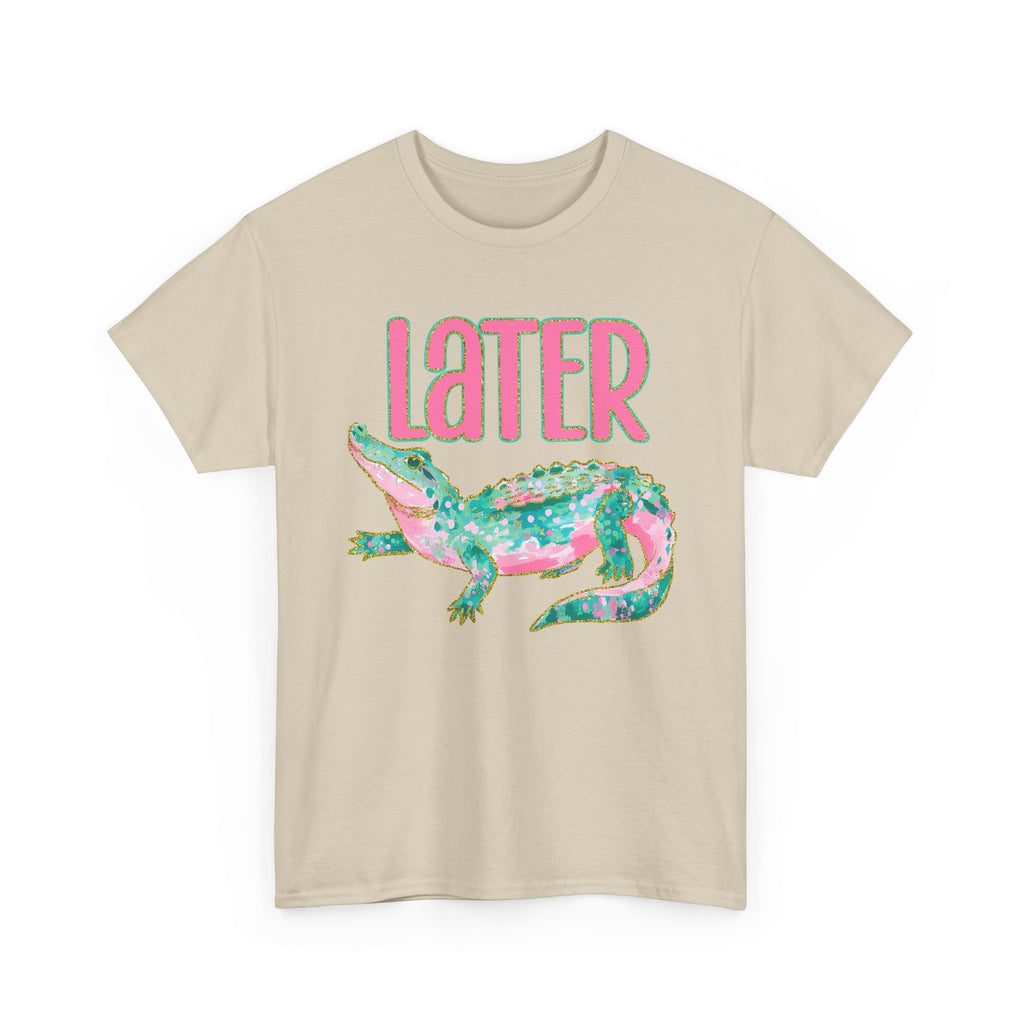 Later Alligator T‑Shirt — Pink & Teal Alligator Graphic Tee