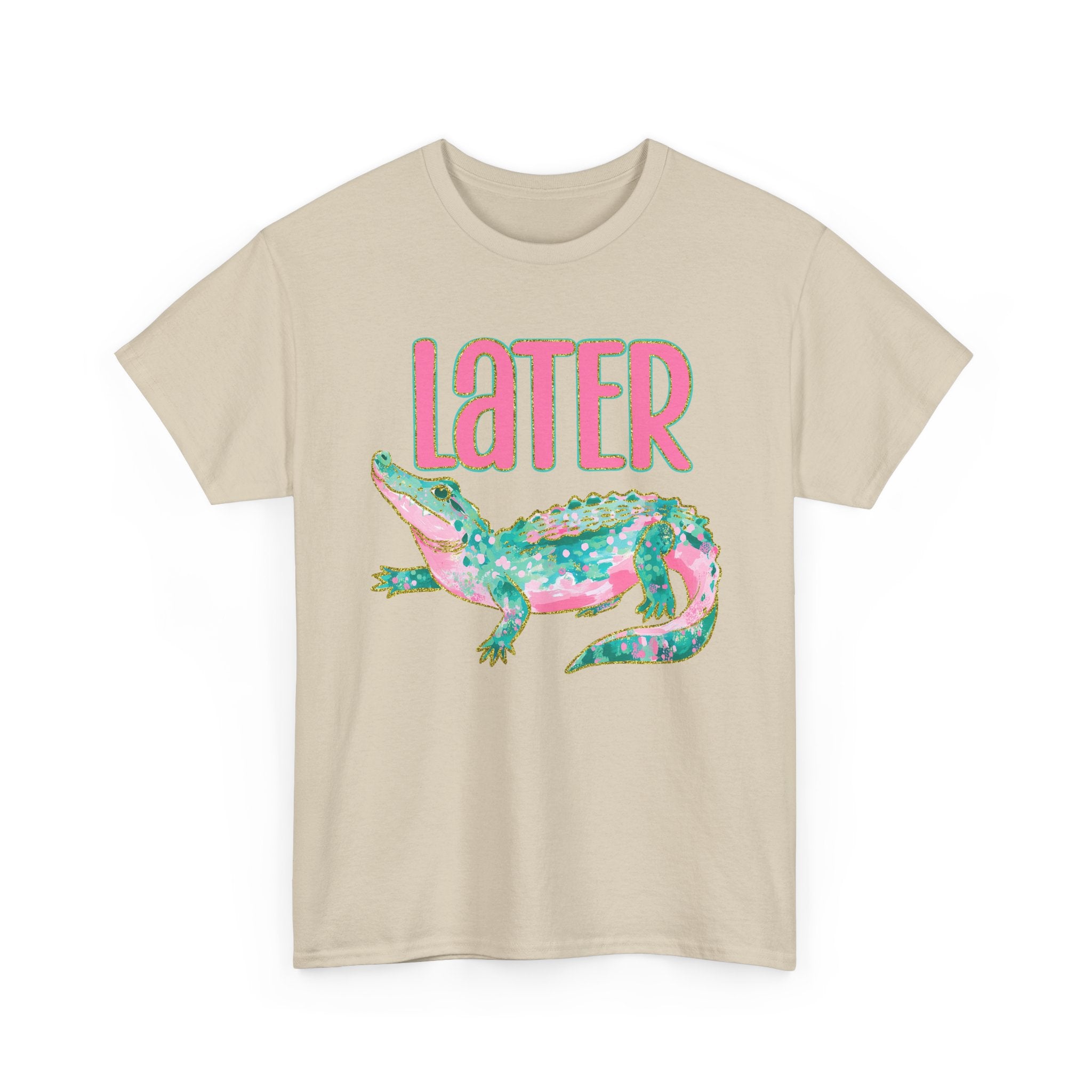 Later Alligator T‑Shirt — Pink & Teal Alligator Graphic Tee