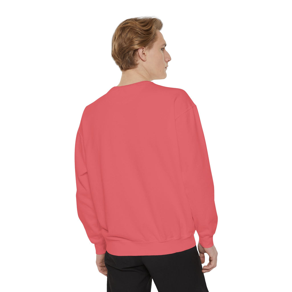 Duck Graphic Sweatshirt — Watercolor Flying Duck on Coral Garment-Dyed Crewneck