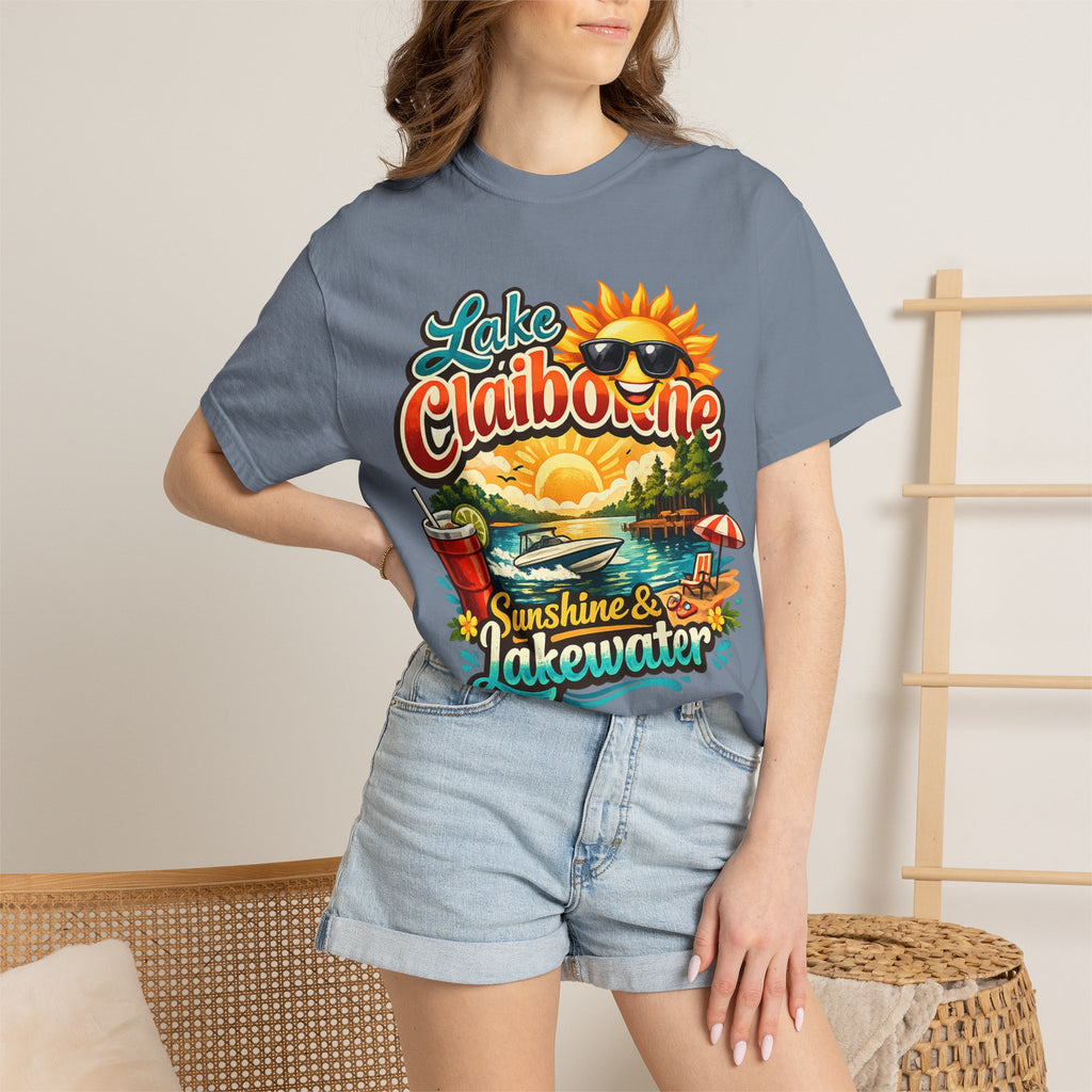 Lake Claiborne Vintage Scenic T-Shirt - Retro Sunset Boating Tee