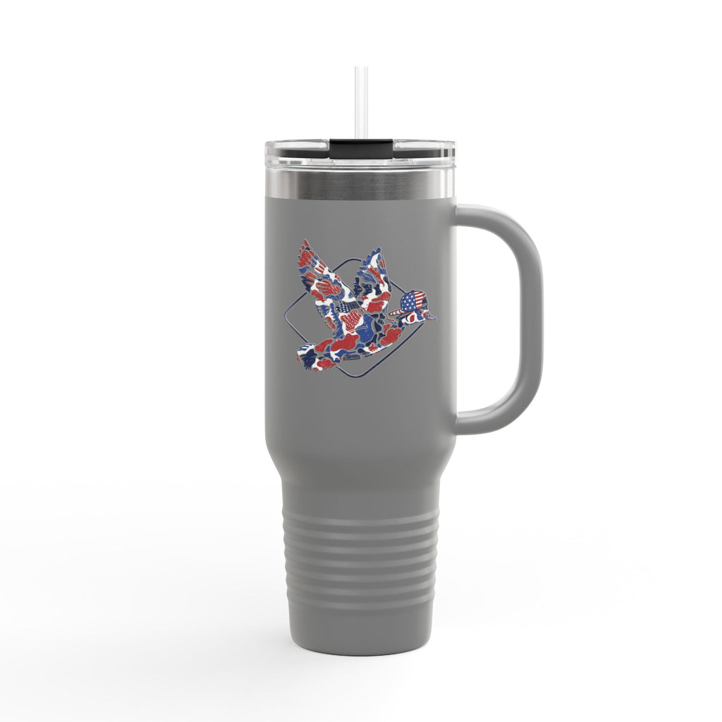 40oz Insulated Travel Mug — Red White Blue Floral Dove Design with Handle