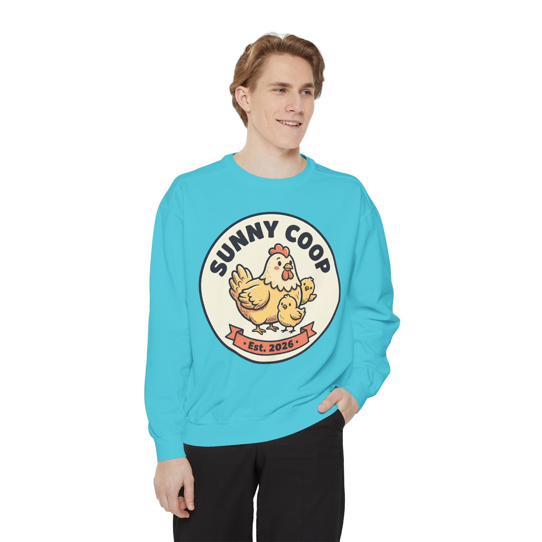 Sunny Coop Crewneck Sweatshirt — Chicken & Chick Farm Logo Pullover