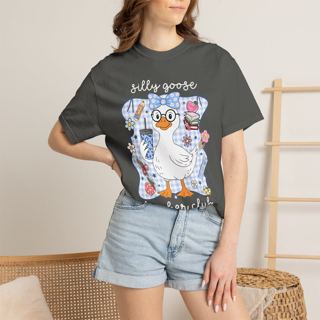 Duck with Blue Gingham Bow Tee — Cute Farm Animal Graphic T-Shirt