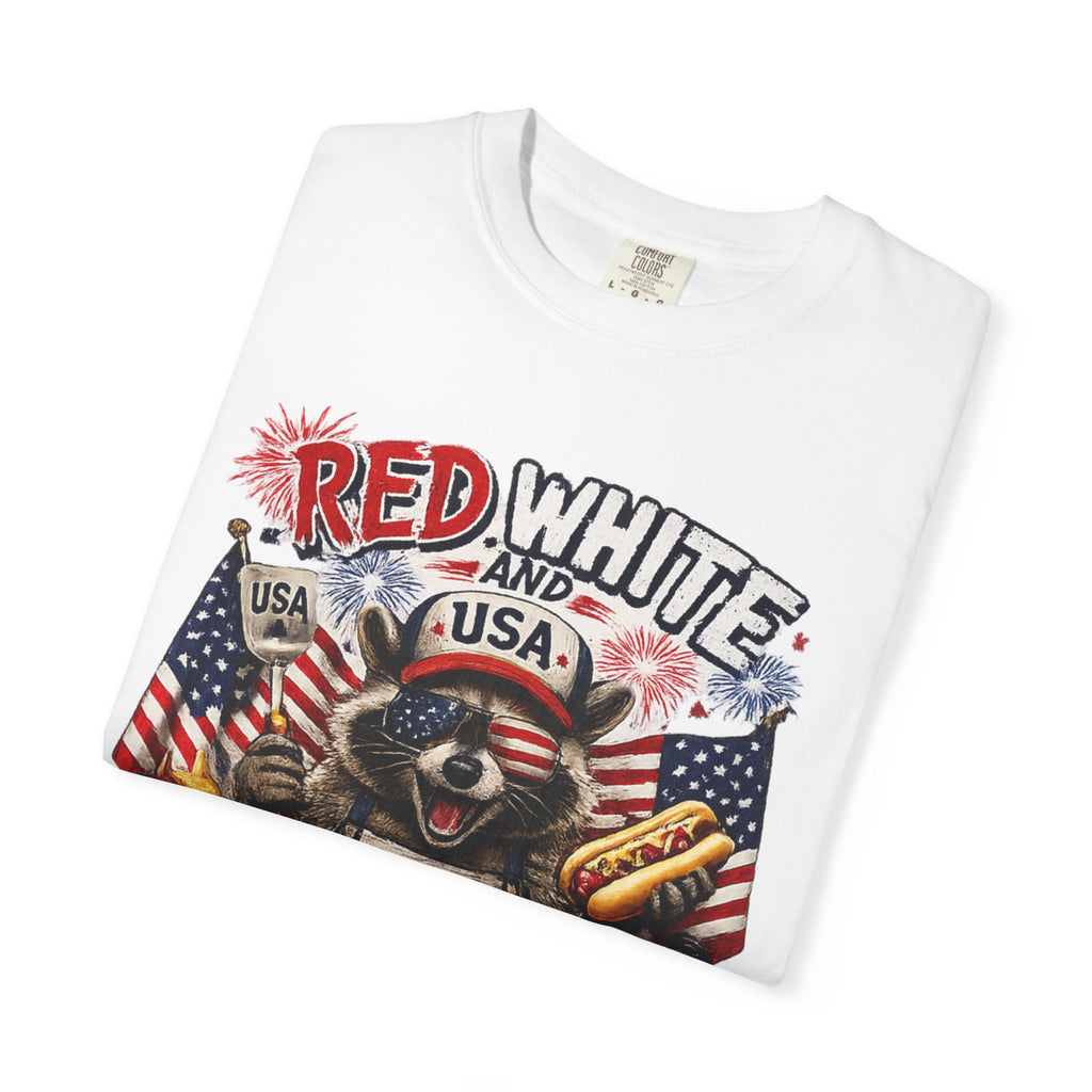 Red White and Feral T-Shirt — Patriotic Raccoon Graphic Tee for July 4th
