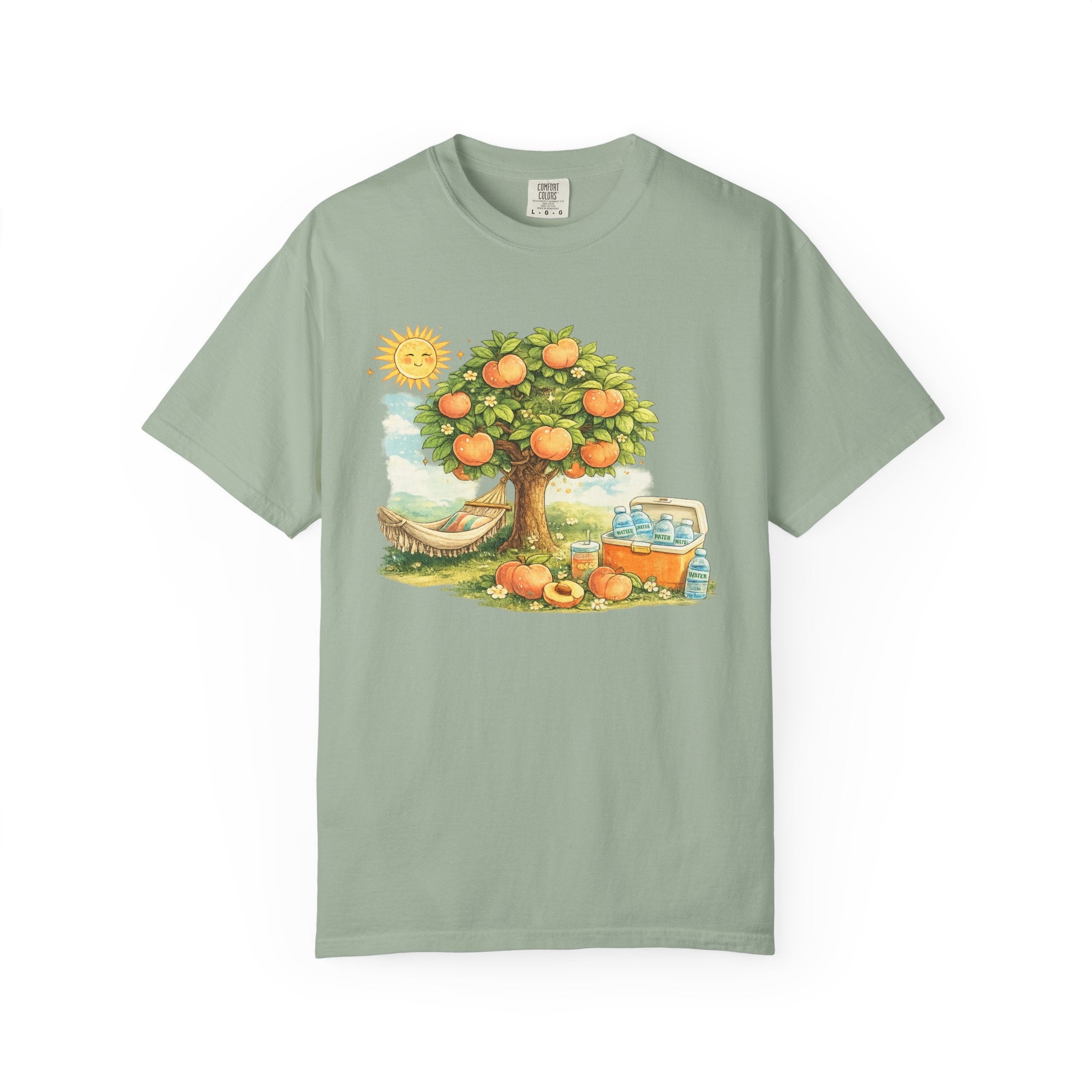 Orange Grove Picnic T-Shirt — Retro Fruit Tree Hammock Design