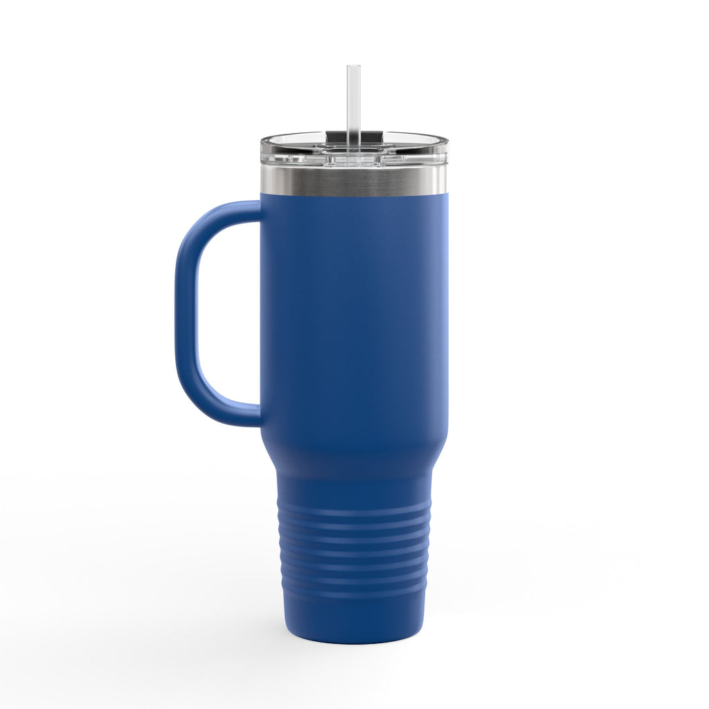 40oz Insulated Travel Mug — Red White Blue Floral Dove Design with Handle